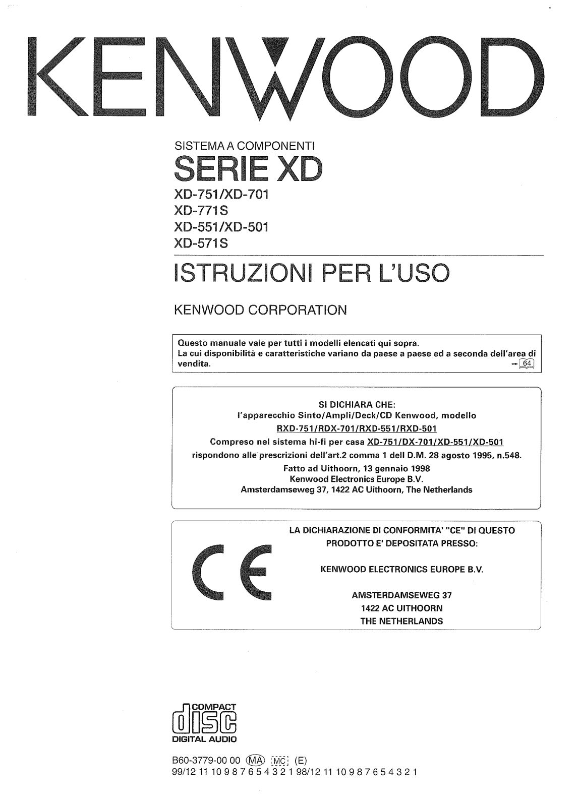 Kenwood XD-751, XD-771S, XD-551, XD-501, XD-571S User Manual