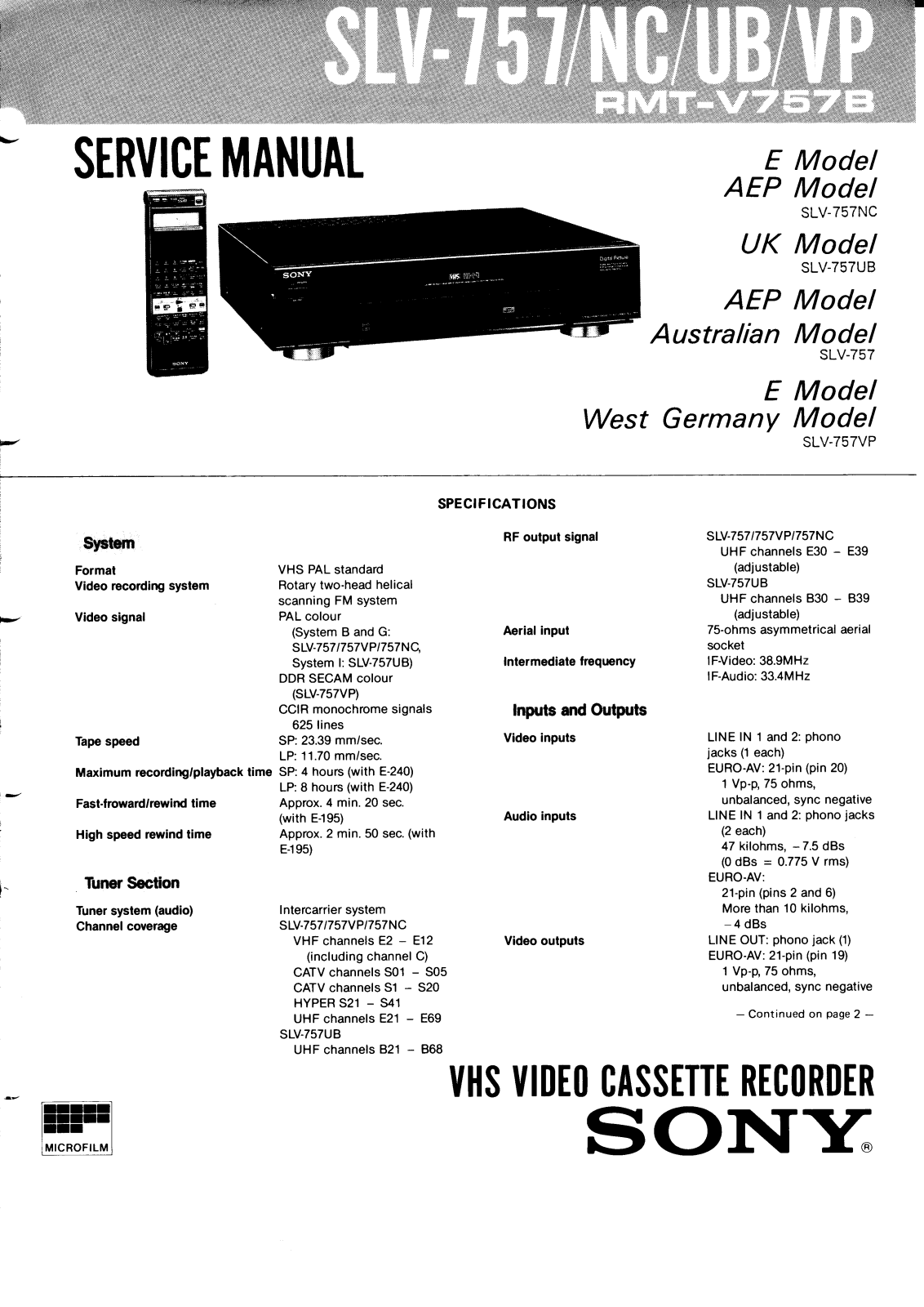 Sony SLV-757 SERVICE MANUAL