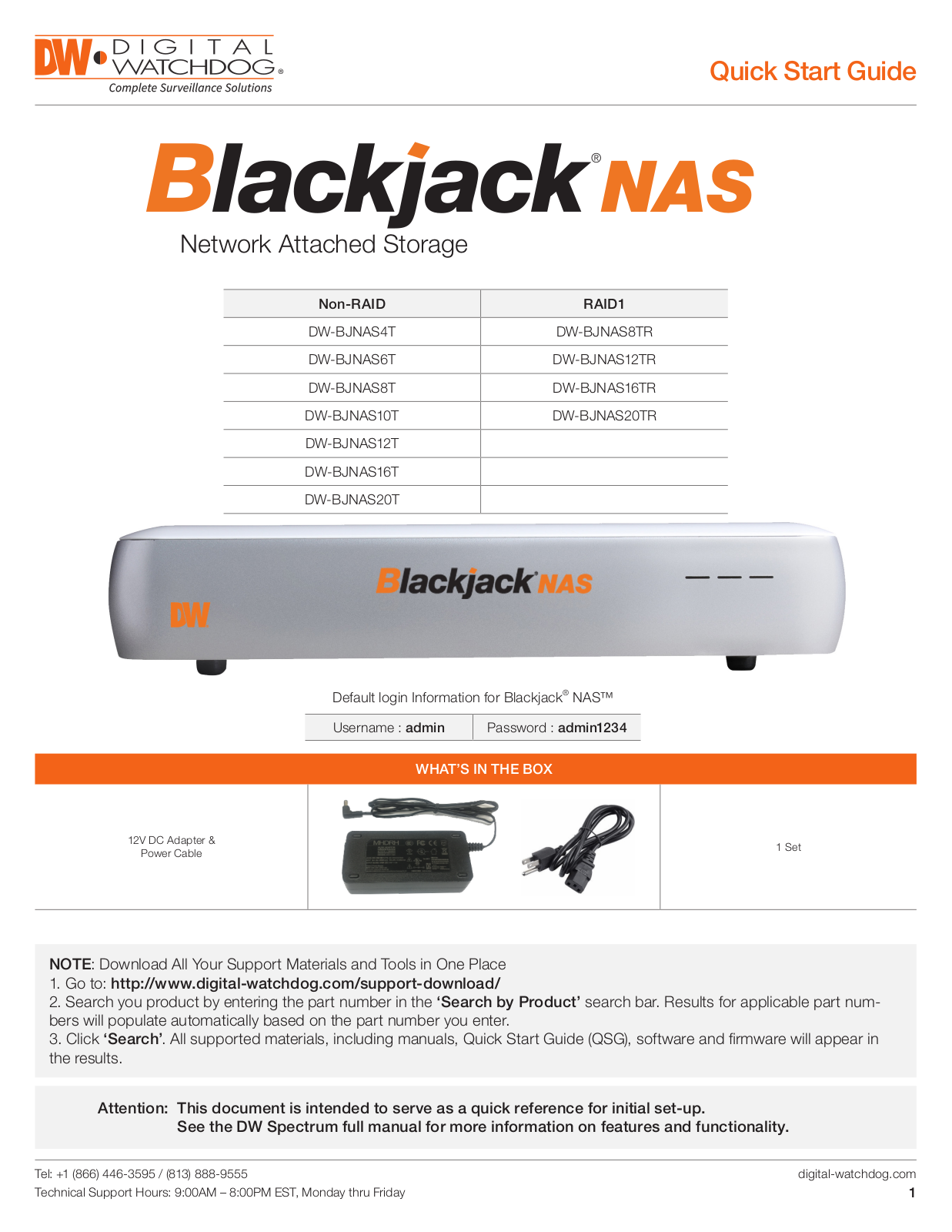 Digital Watchdog DW-BJNAS6T, DW-BJNAS16TR, DW-BJNAS8TR, DW-BJNAS8T, DW-BJNAS4T Quick Start Guide