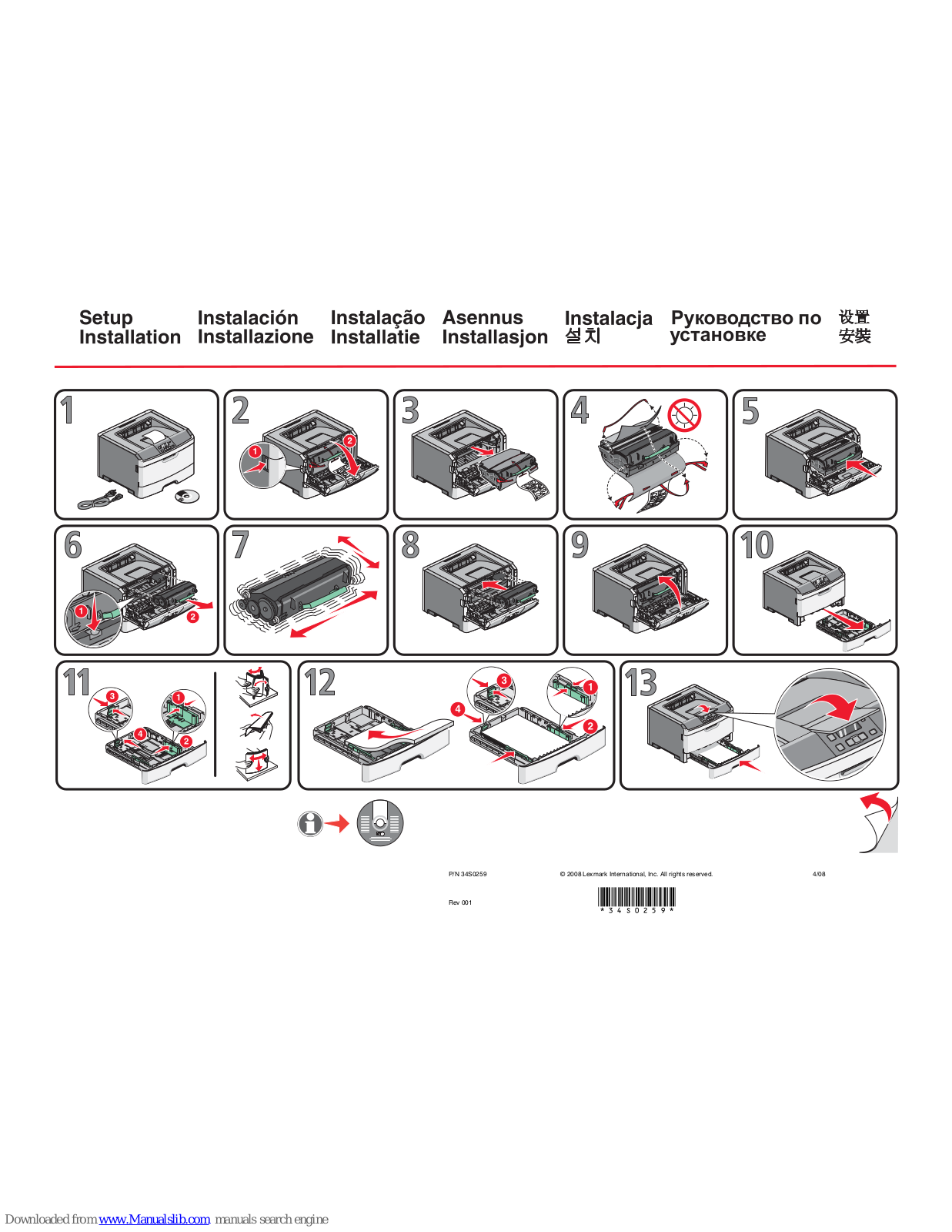 Lexmark 34S0259, 34S0400 - E 360d B/W Laser Printer, 360dn - E B/W Laser Printer, E360DN - Hv Taa/gov Compliant, E360 Installation Manual