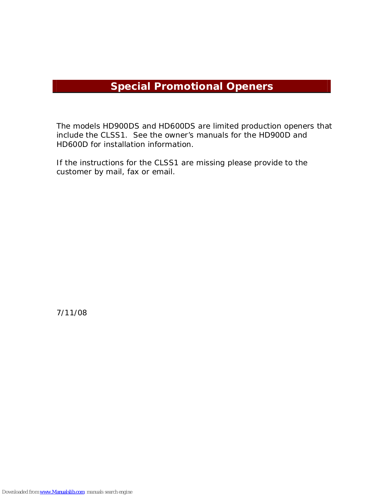 Chamberlain CLSS1, HD600DS, HD900DS User Manual - ManualMachine.com