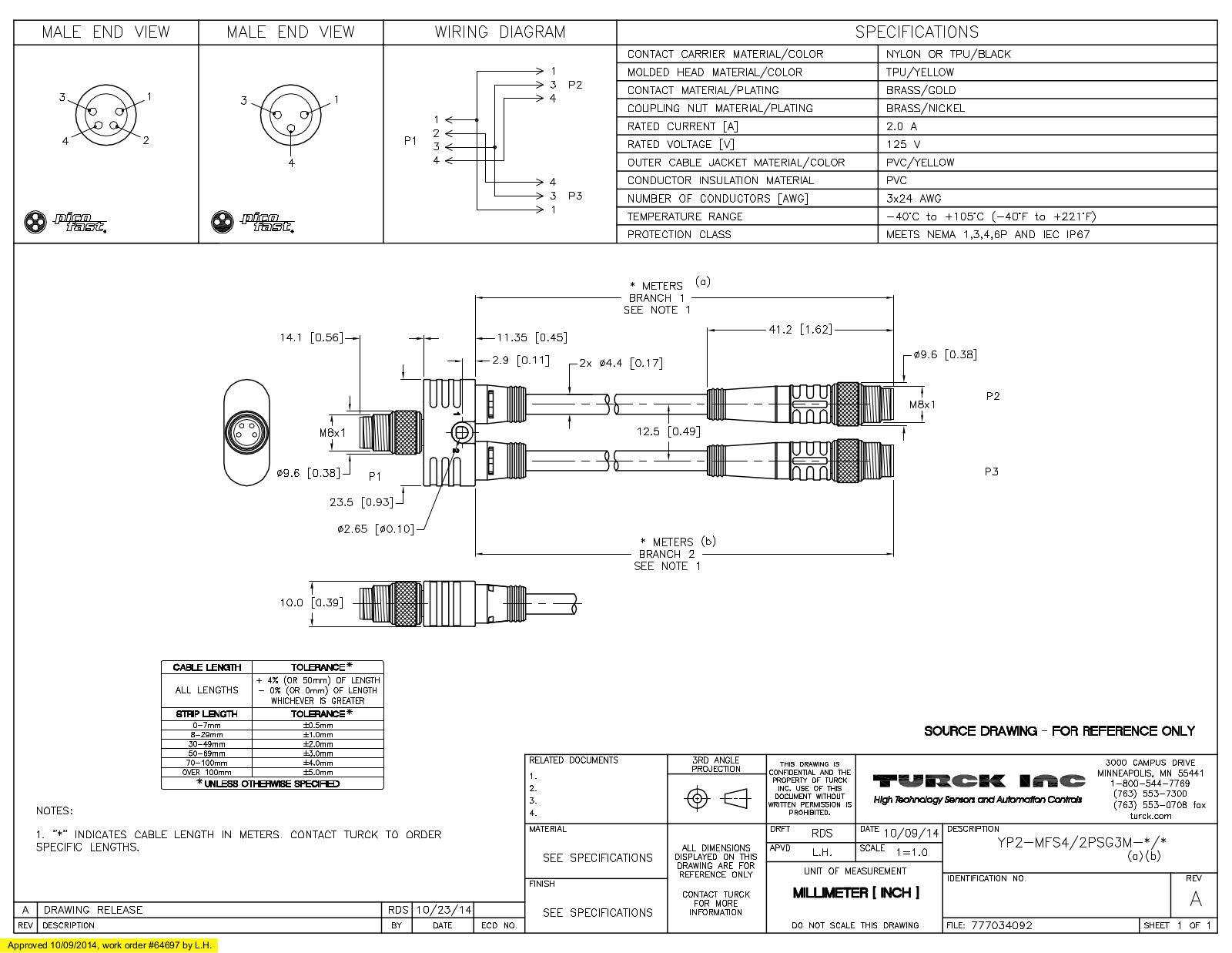 Turck YP2-MFS4/2PSG3M-0.2/0.2 Specification Sheet