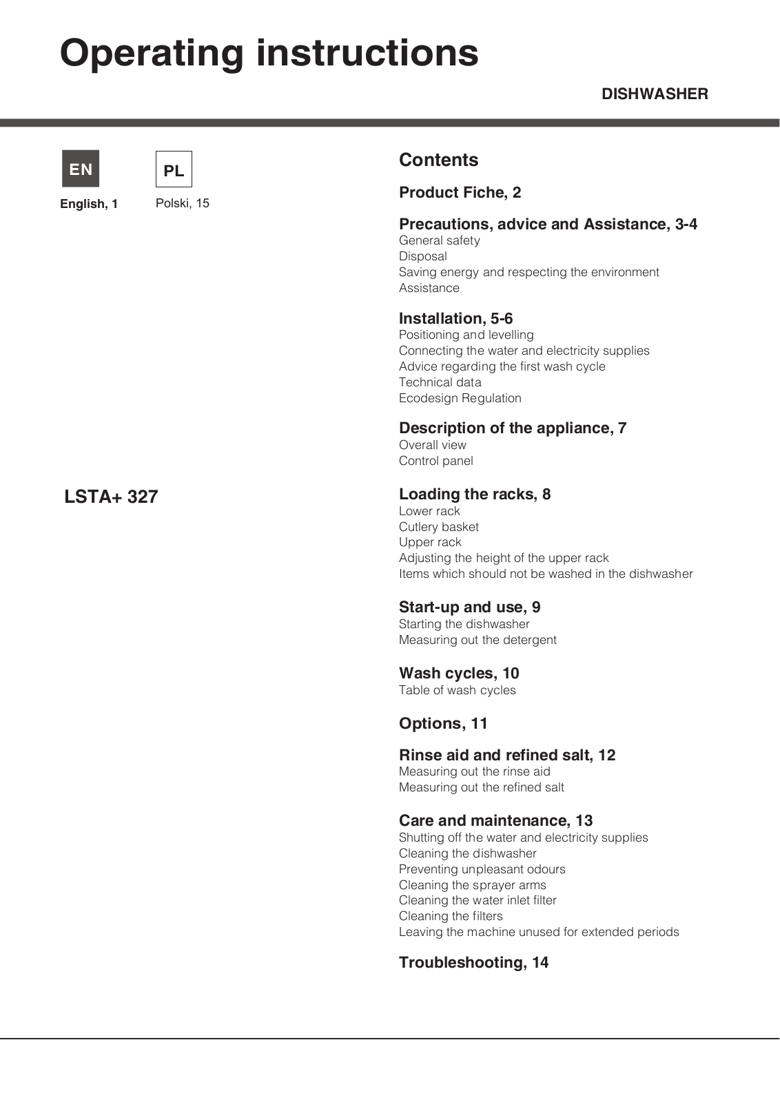 Hotpoint LSTA 327 AX/HA User Manual