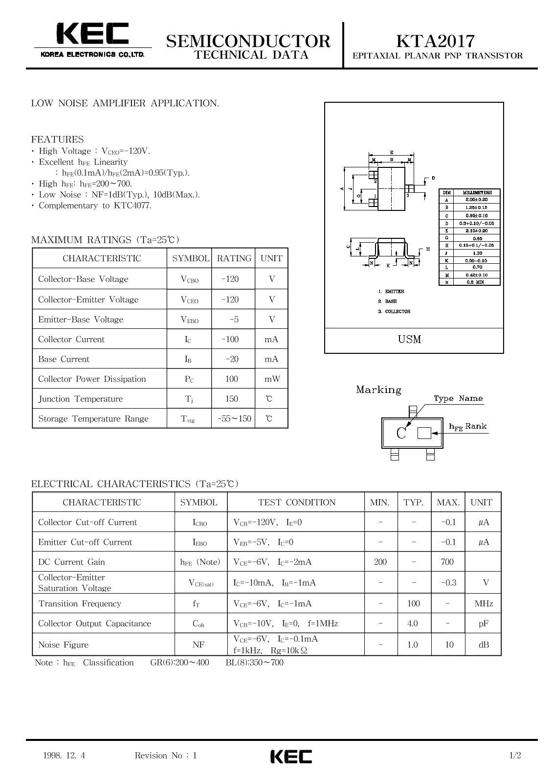 KEC KTA2017 Datasheet