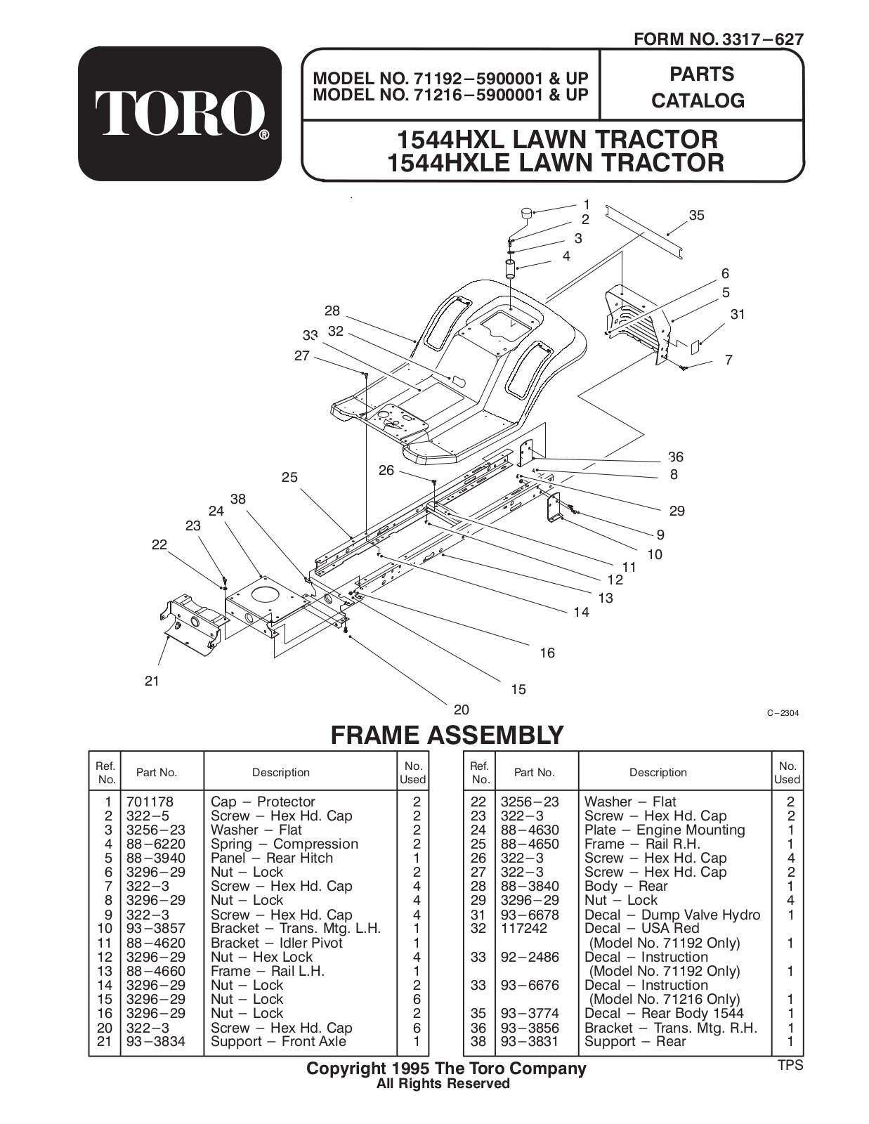 Toro 71192, 71216 Parts Catalogue