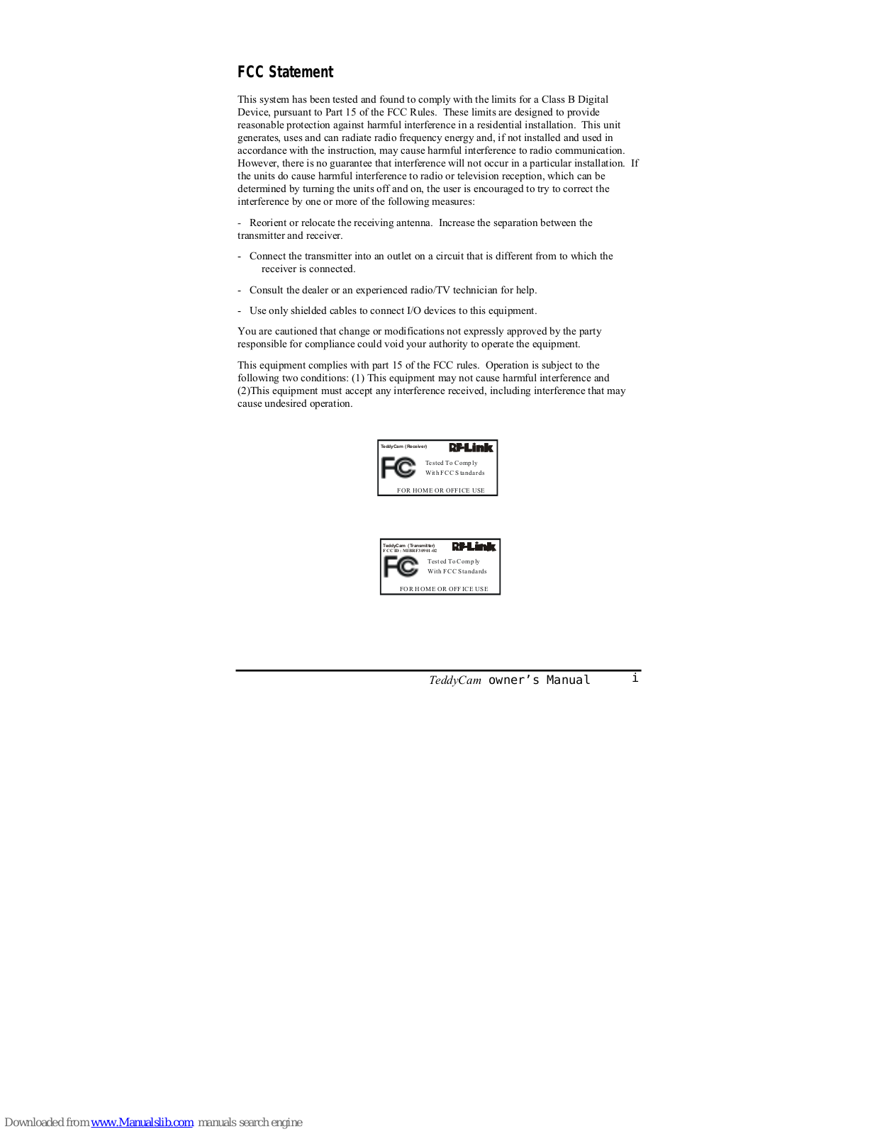 RF-Link TeddyCam Owner's Manual