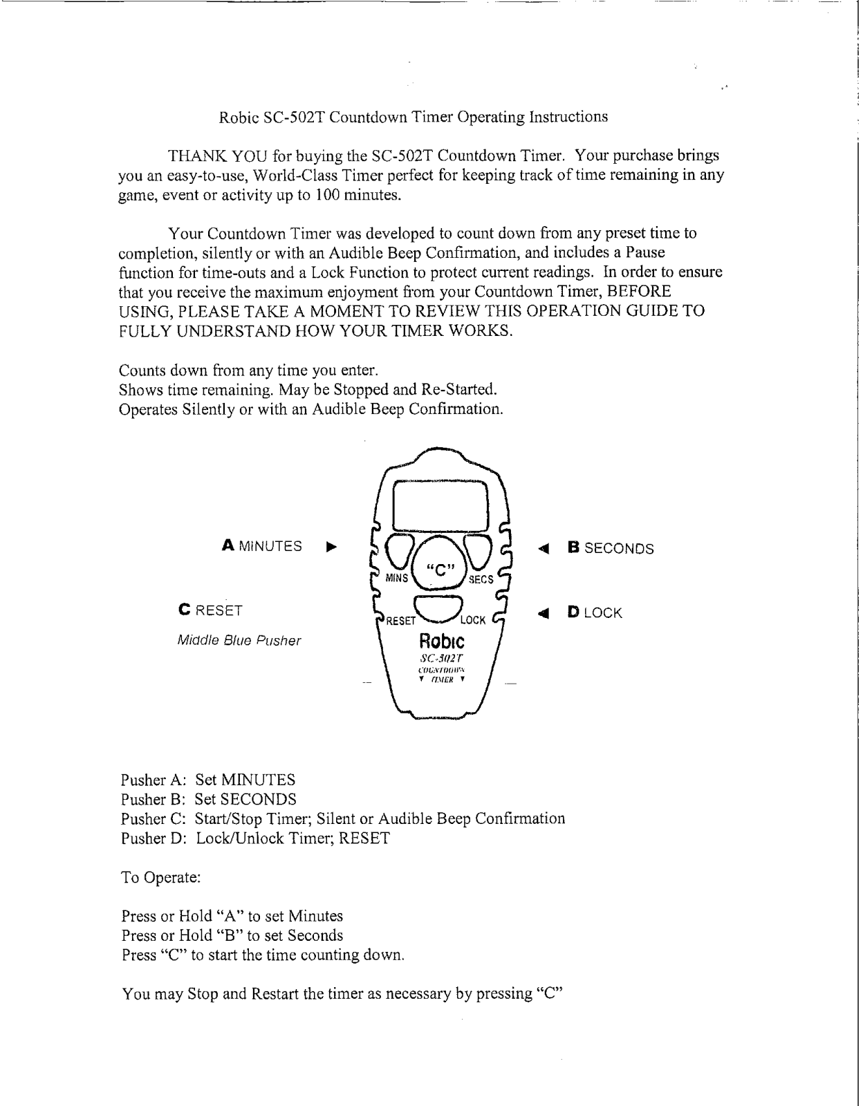 Robic SC-502T User Manual