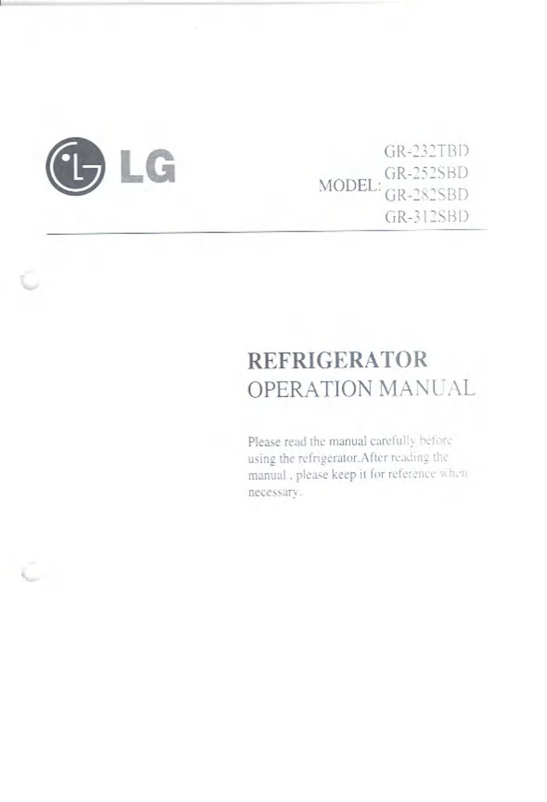 LG GR-282SBD Product Manual