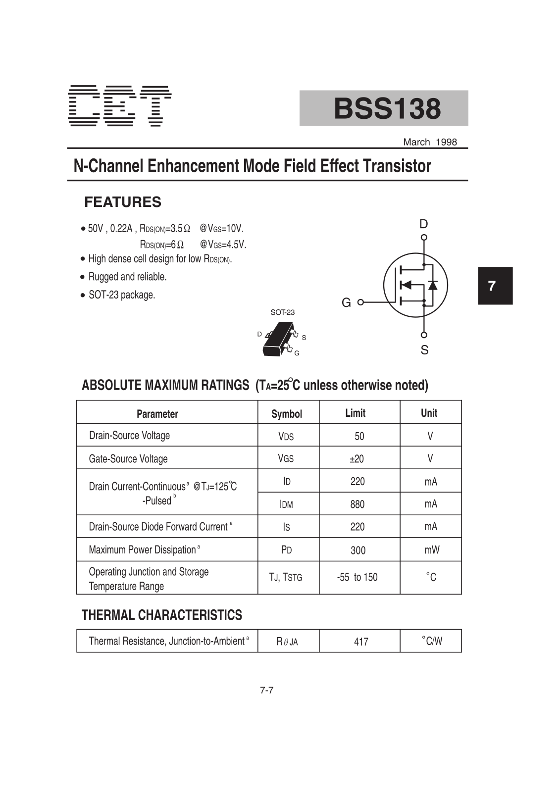 CET BSS138 Datasheet