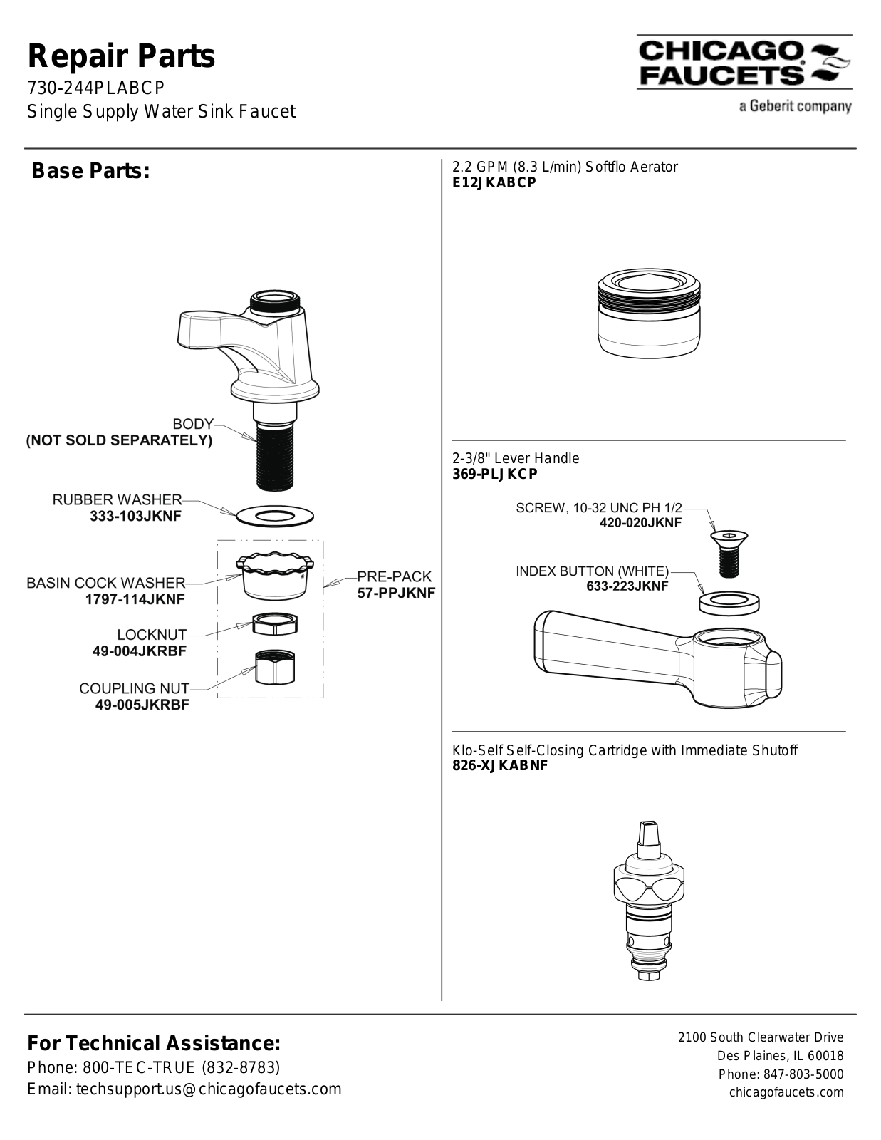 Chicago Faucet 730-244PLAB Parts List