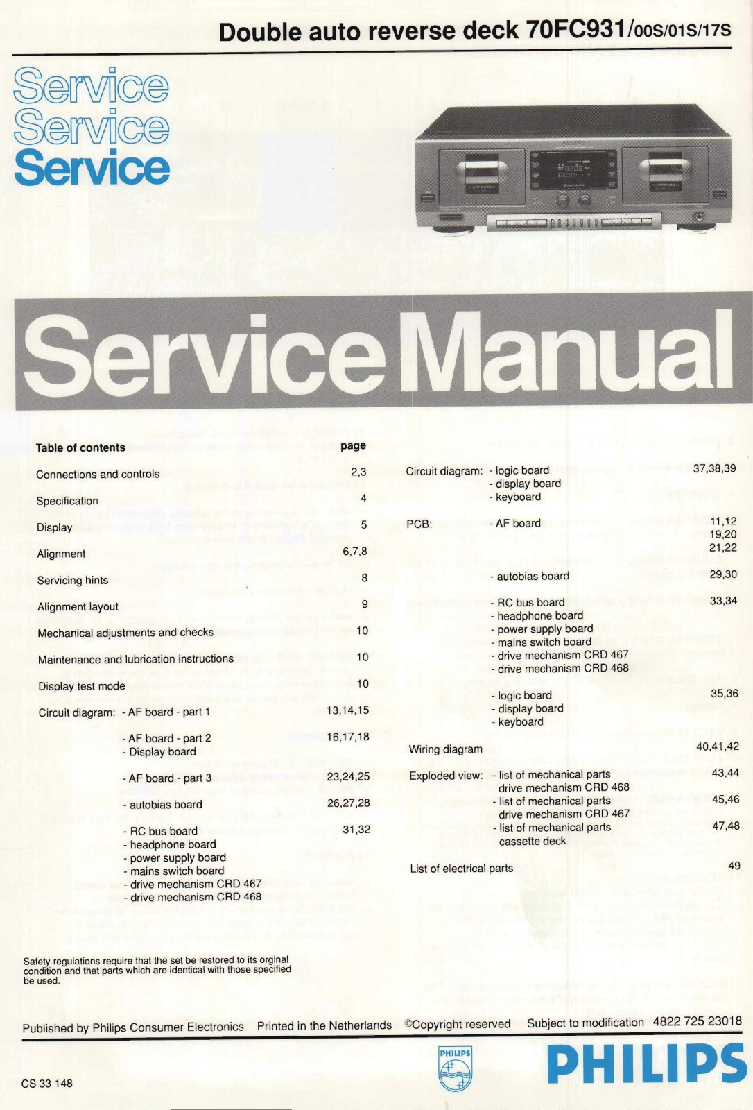 Philips 70-FC-931 Service Manual