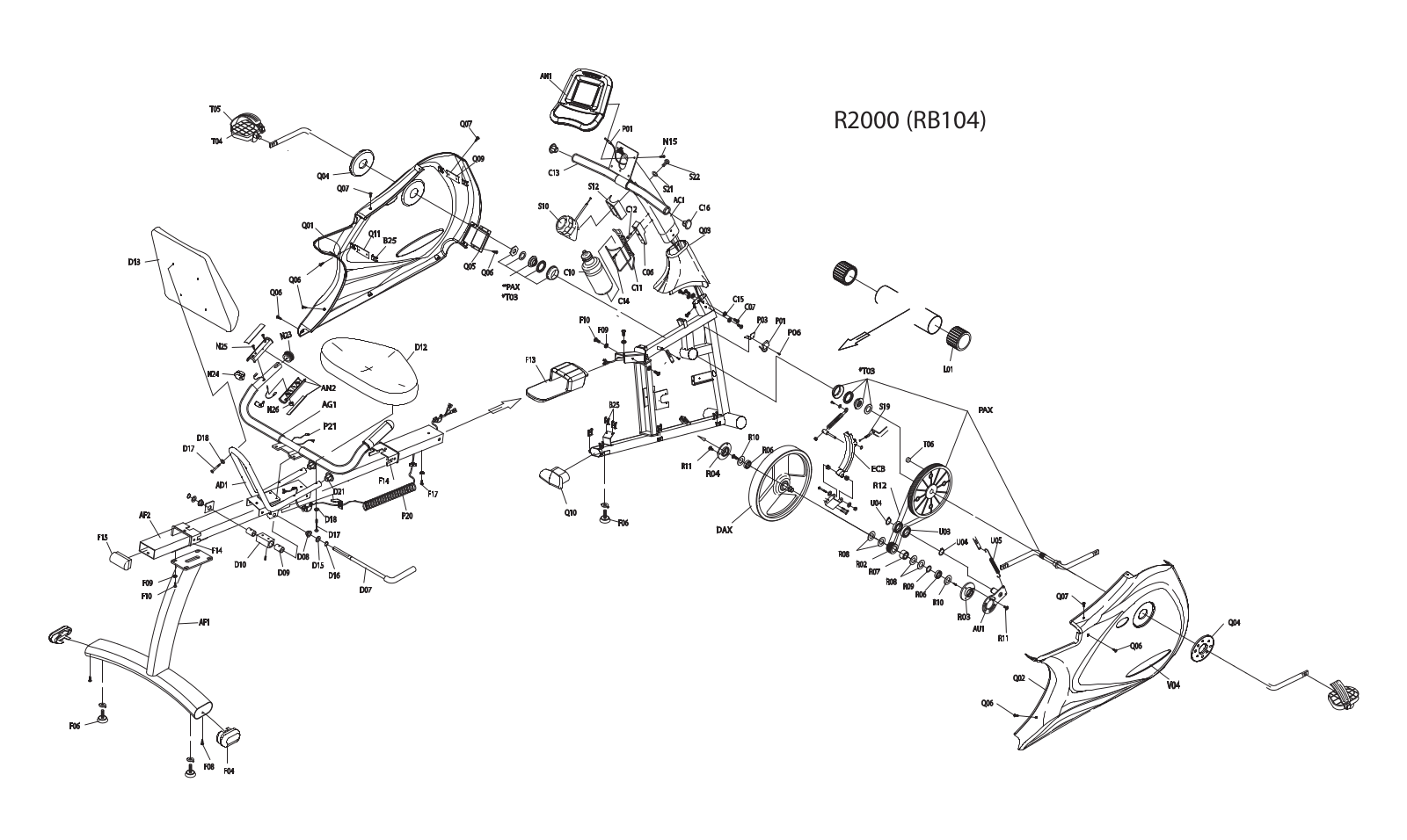 Horizon Fitness R2000, RB104 Exploded Diagram