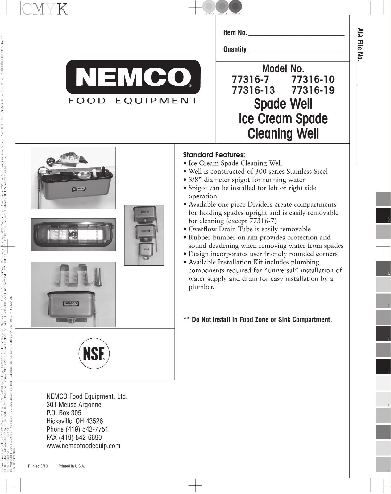 Nemco 77316, 77316-10 Specifications