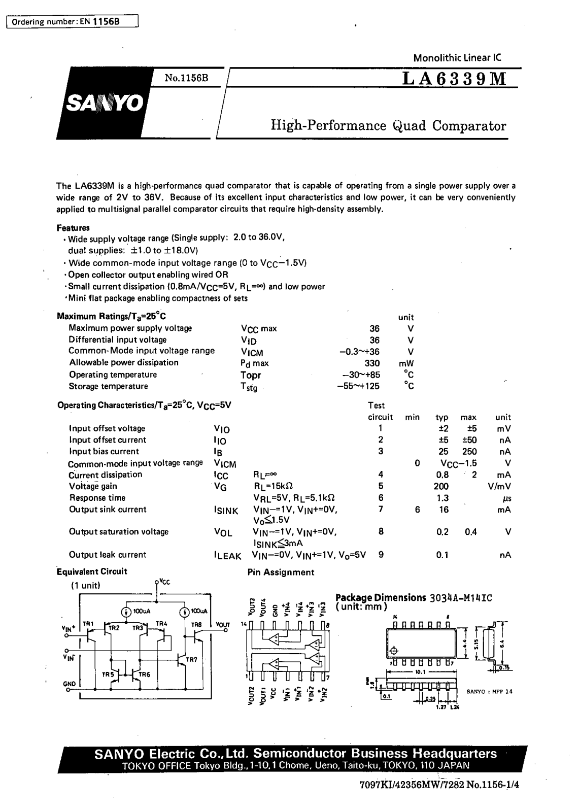 SANYO LA6339M Datasheet