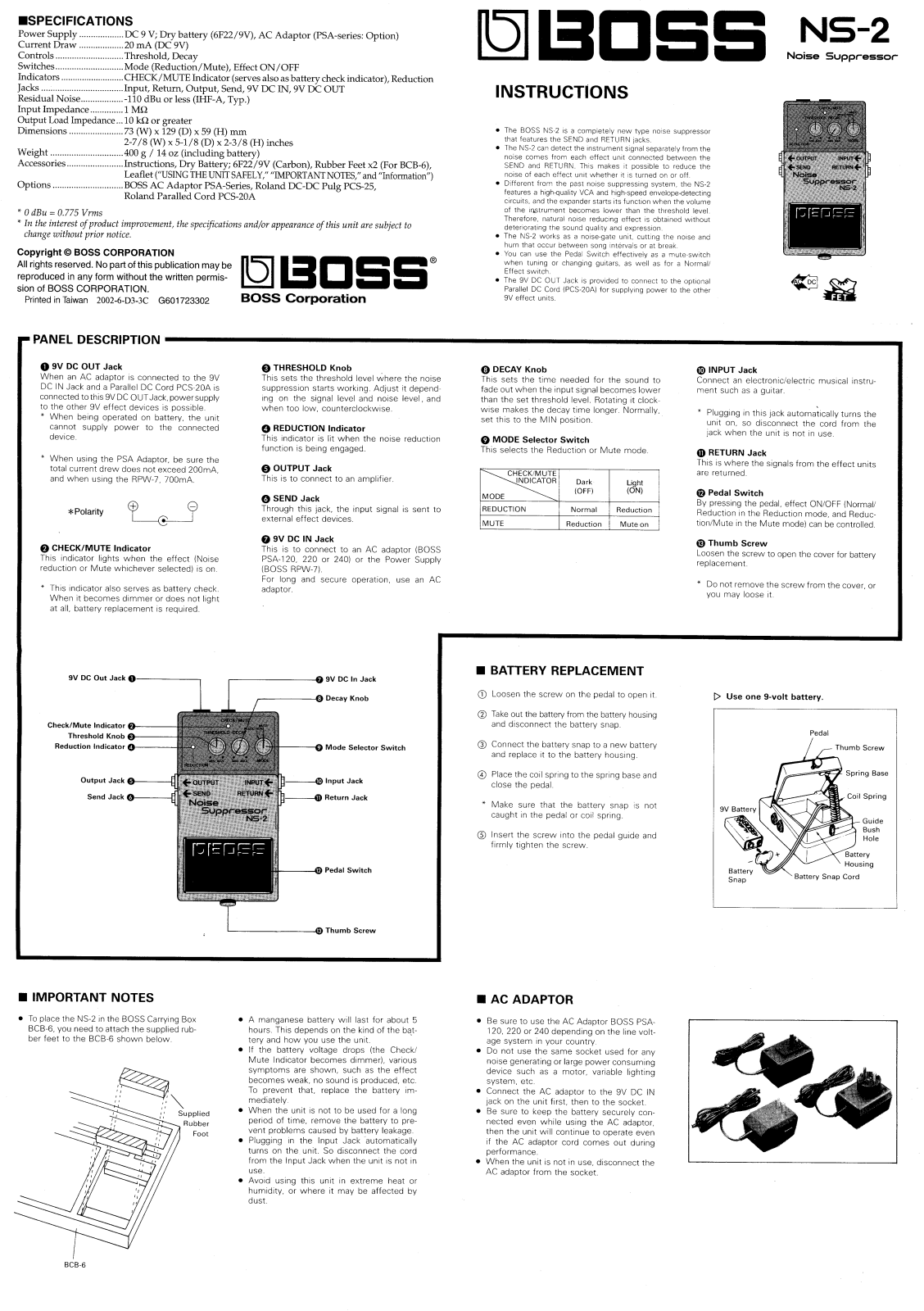 Boss NS-2 Owner’s Manual