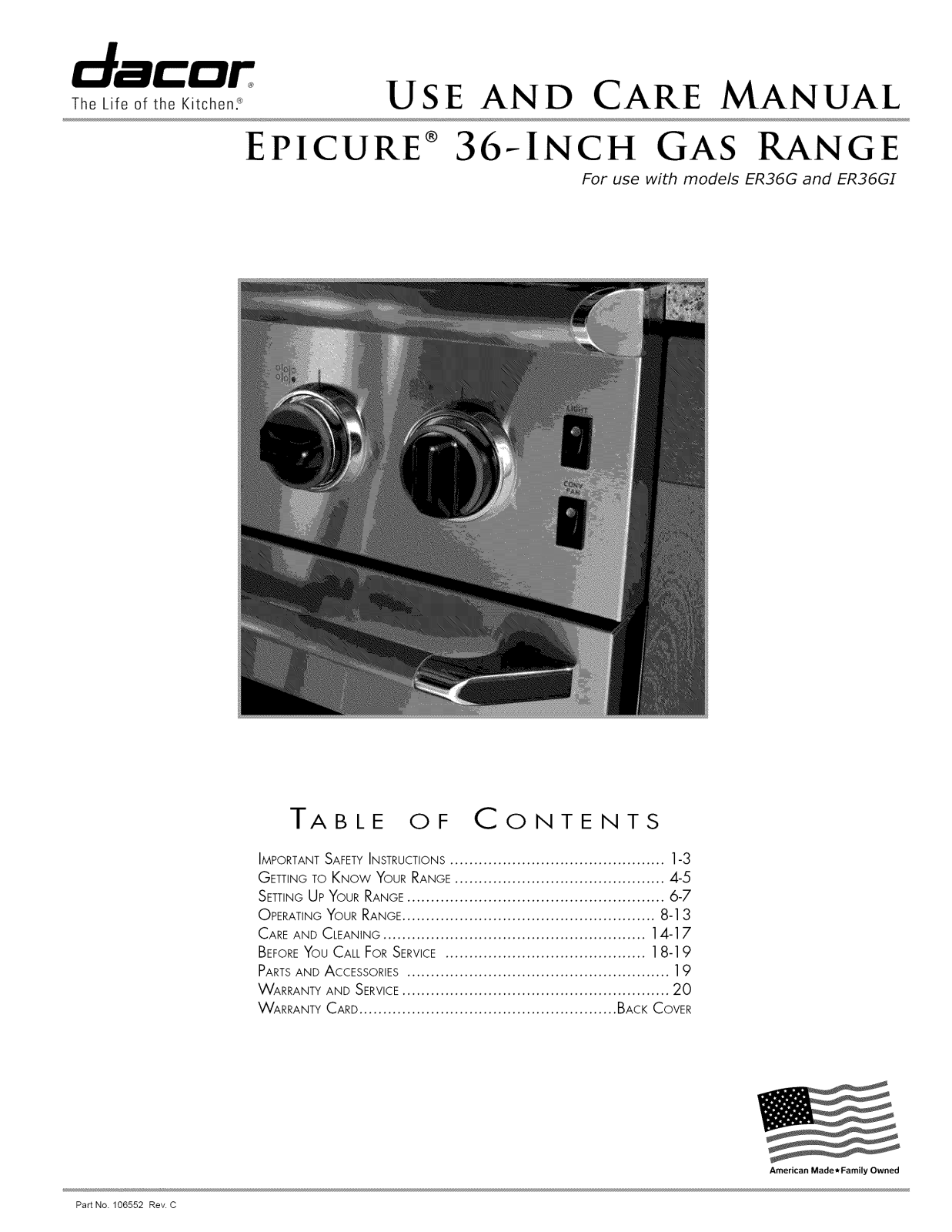 Dacor ER36GSCHNG, ER36GSCHNGH, ER36GSCHLPH, ER36GSCHLP, ER36GISCHNGH Owner’s Manual