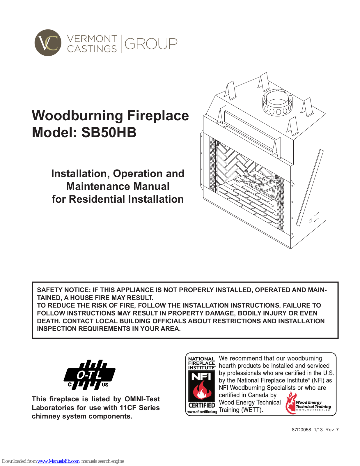 Vermont Castings SB50HB Installation, Operation And Maintanance Manual