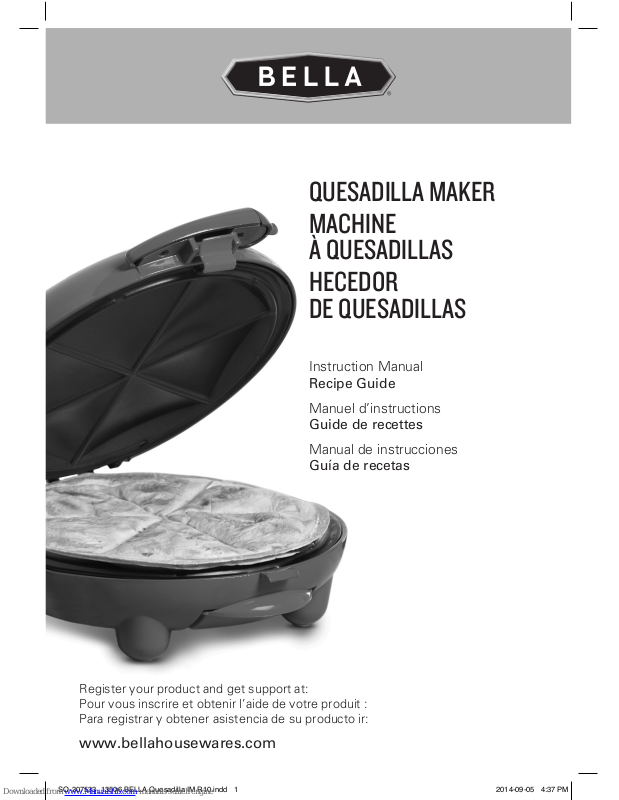 BELLA (13506) 8-inch Quesadilla Maker with Non-Stick Plates, Red