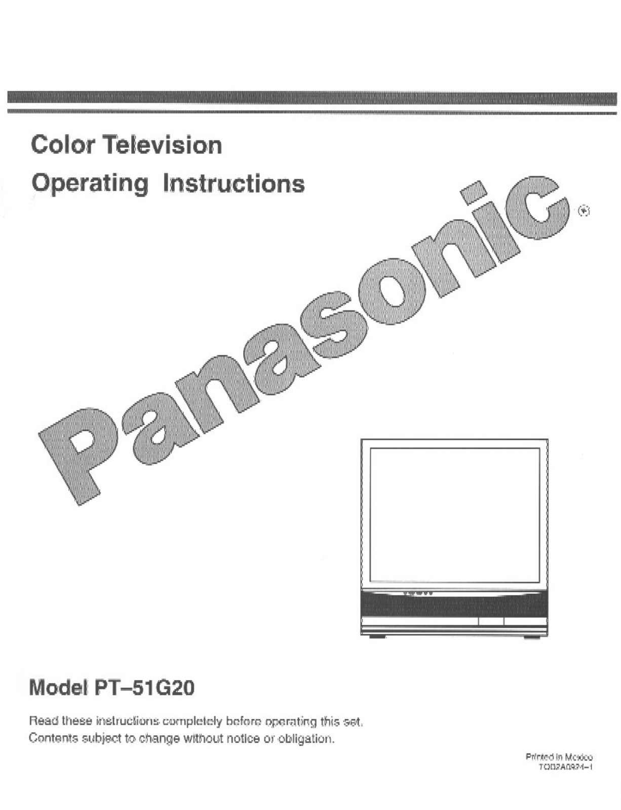 Panasonic pt-51g20 Operation Manual