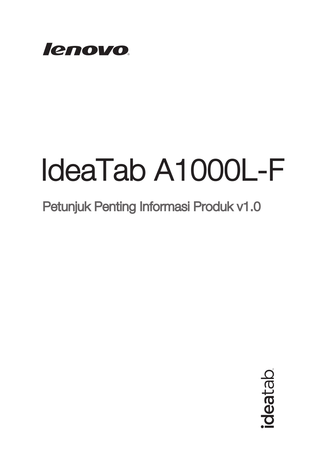 Lenovo IdeaTab A1000L-F Important Product Information Guide