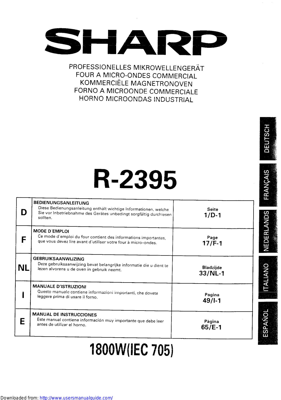 SHARP R-2395 User Manual