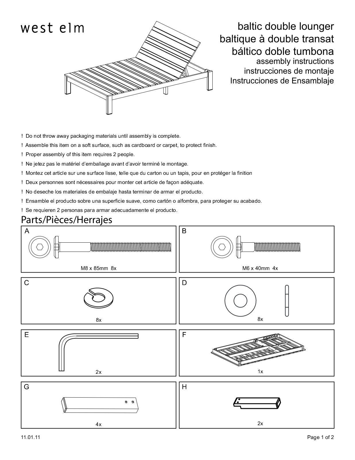 West Elm Baltic Double Lounger Assembly Instruction