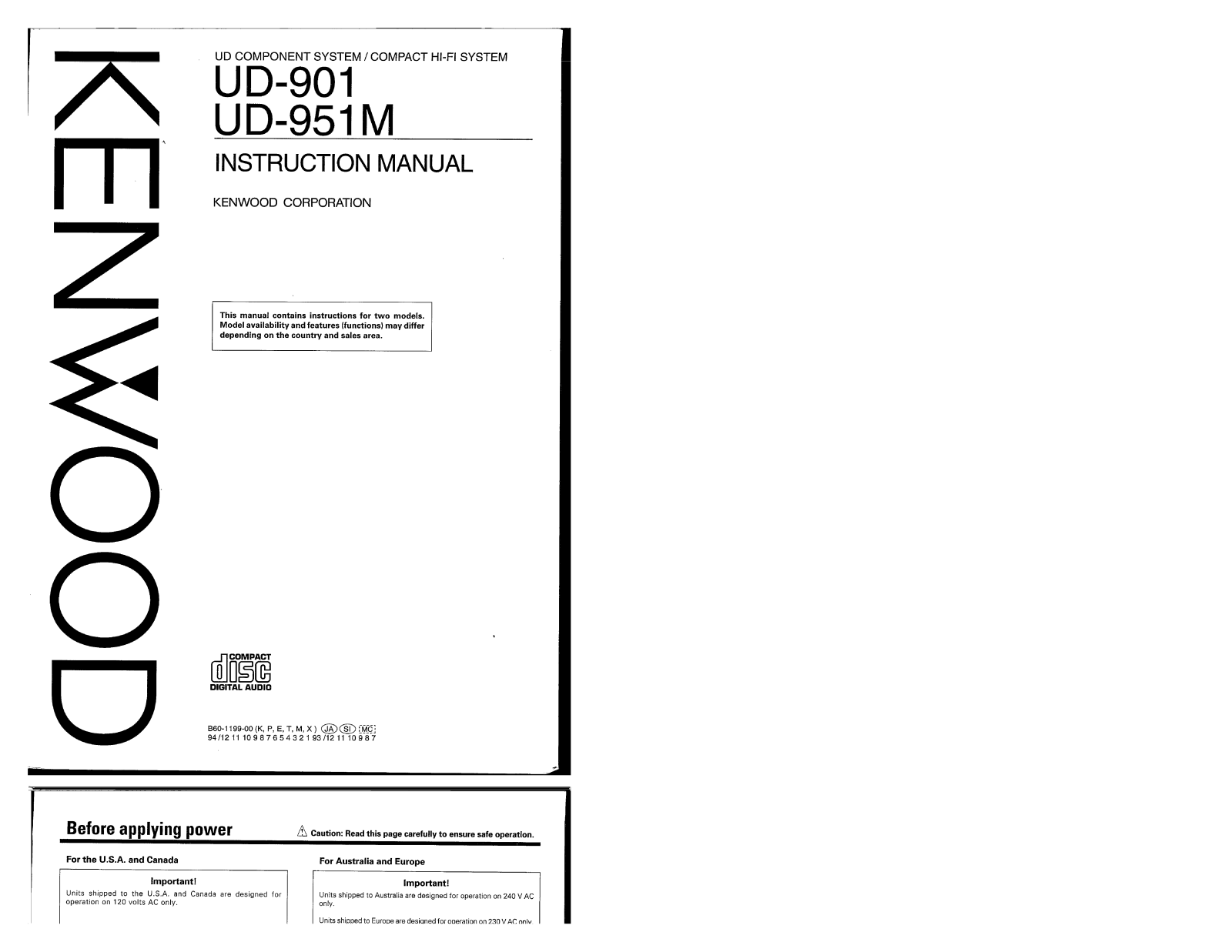 Kenwood X-B9, UD-951M, LS-B9, DP-MB9, DP-B9 Owner's Manual
