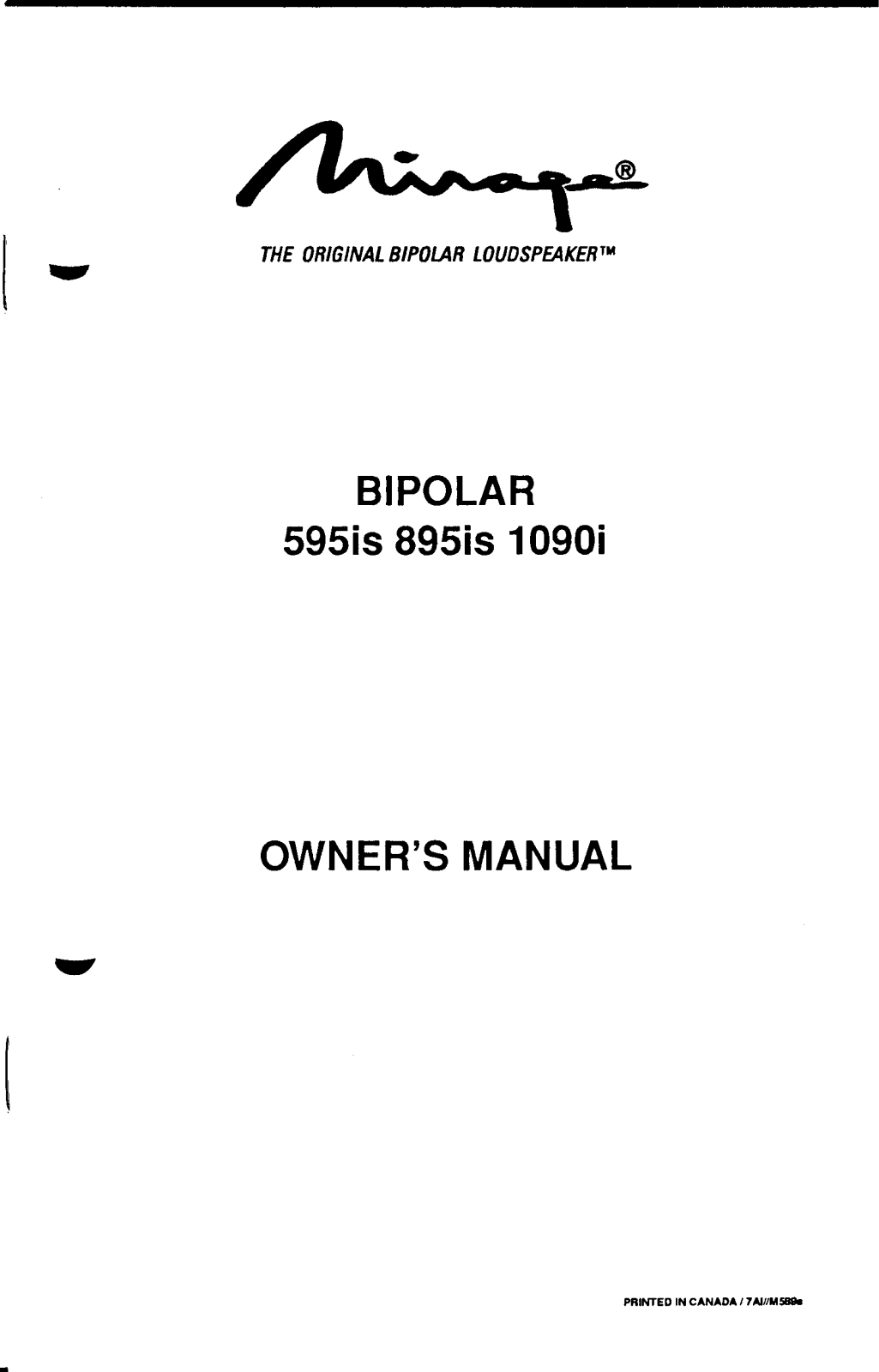 Mirage M-1090i, M-595is, M-895is Owner's Manual