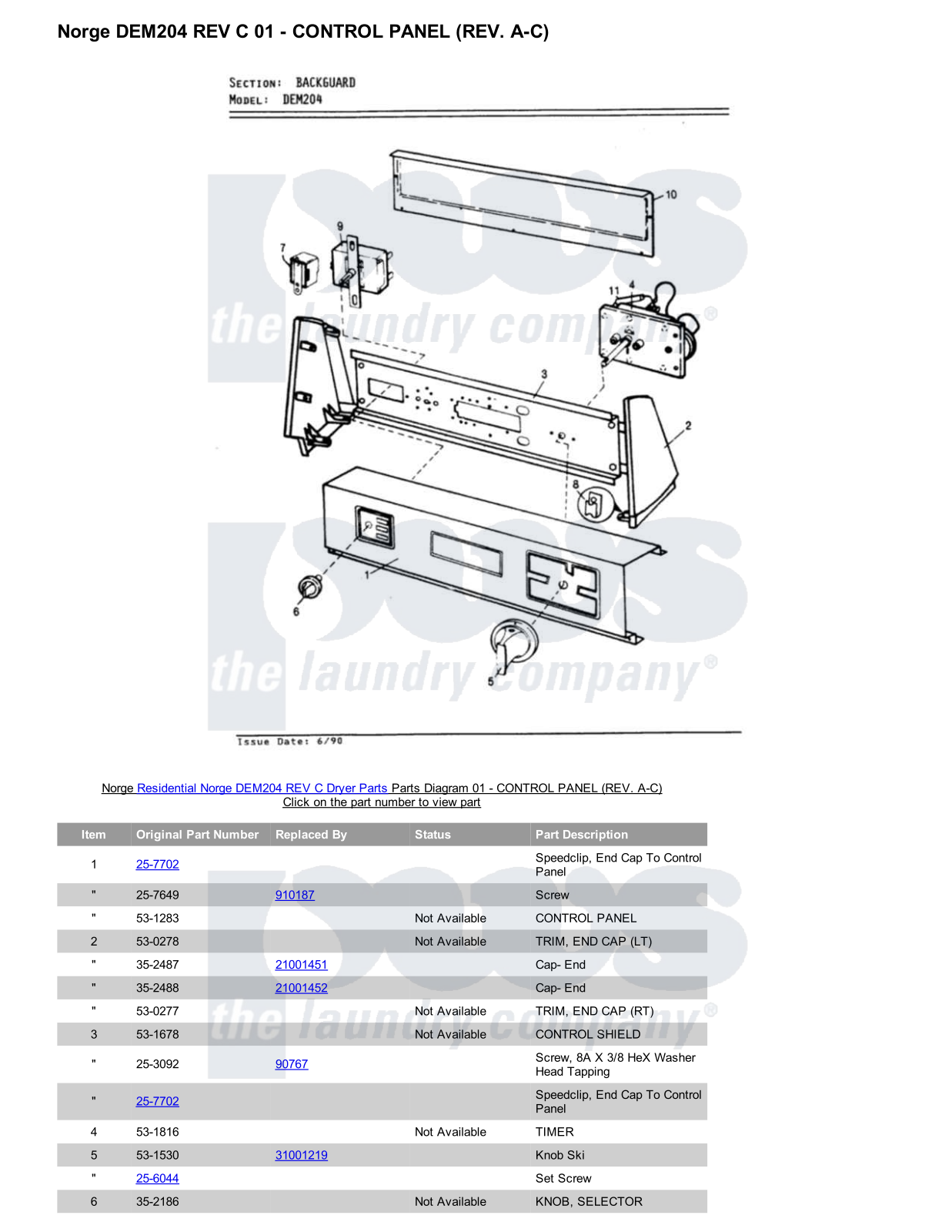 Norge DEM204 REV C Parts Diagram