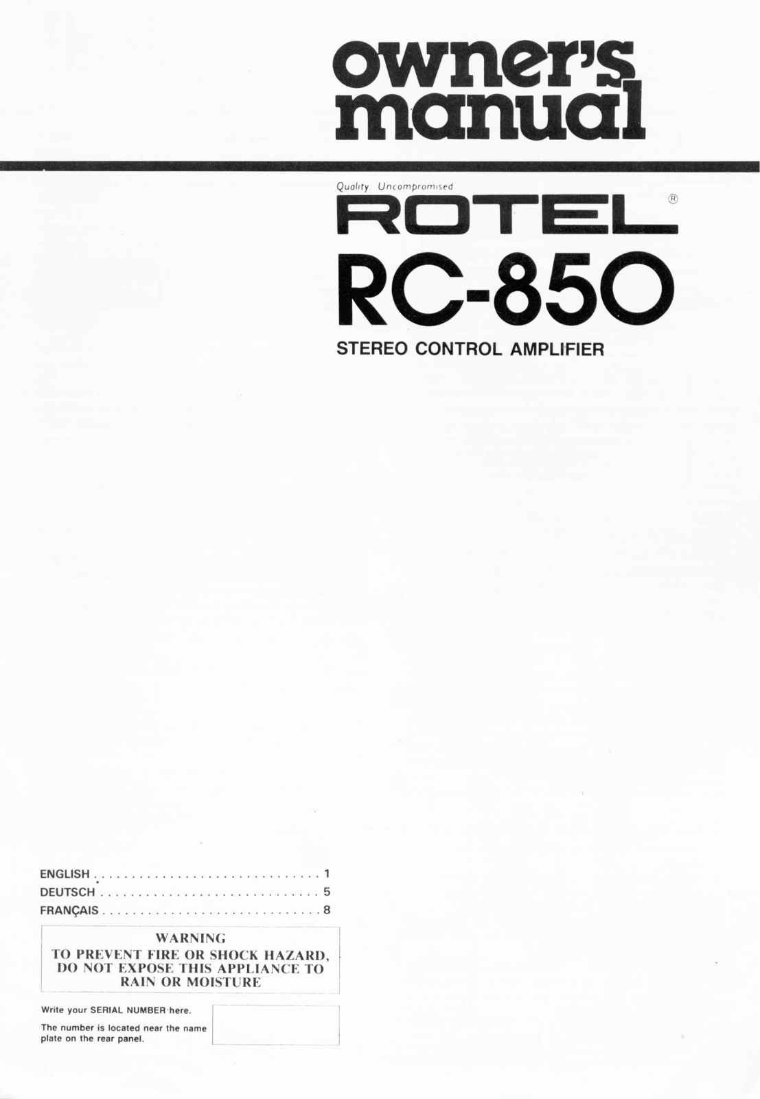 Rotel RC-850 User Manual