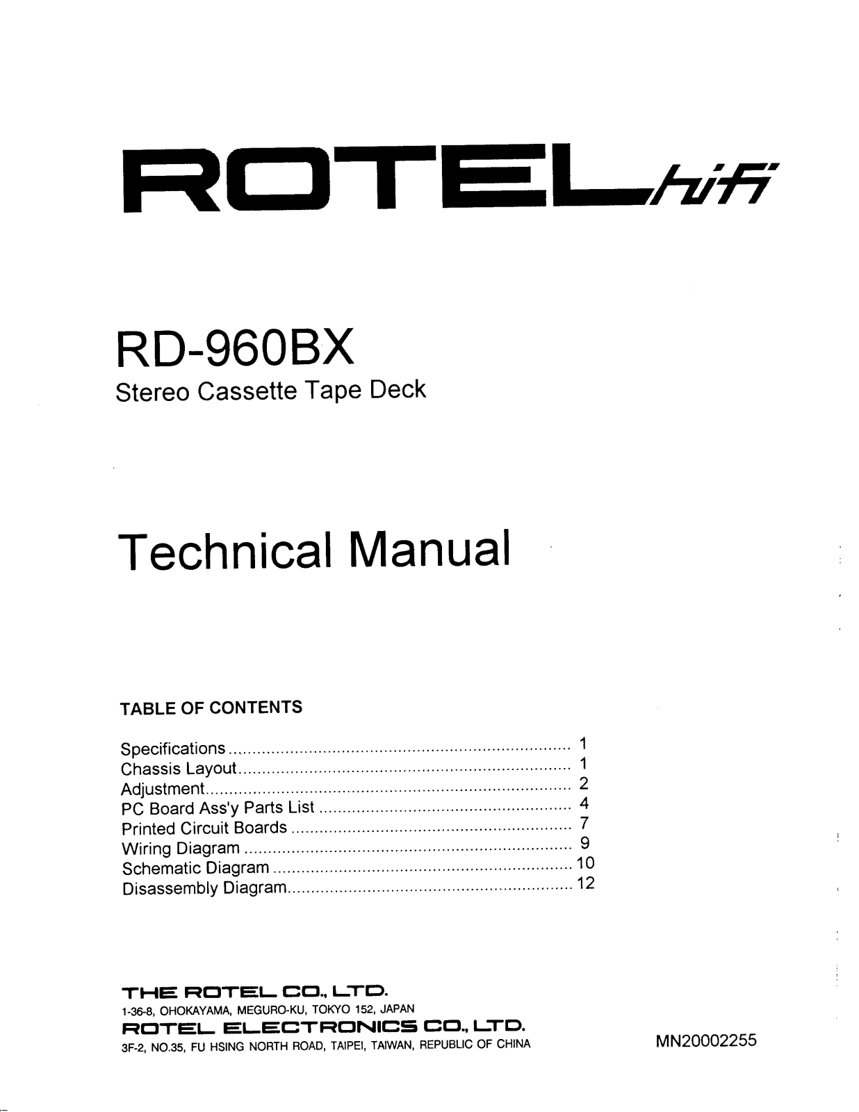 Rotel RD-960-BX Service manual