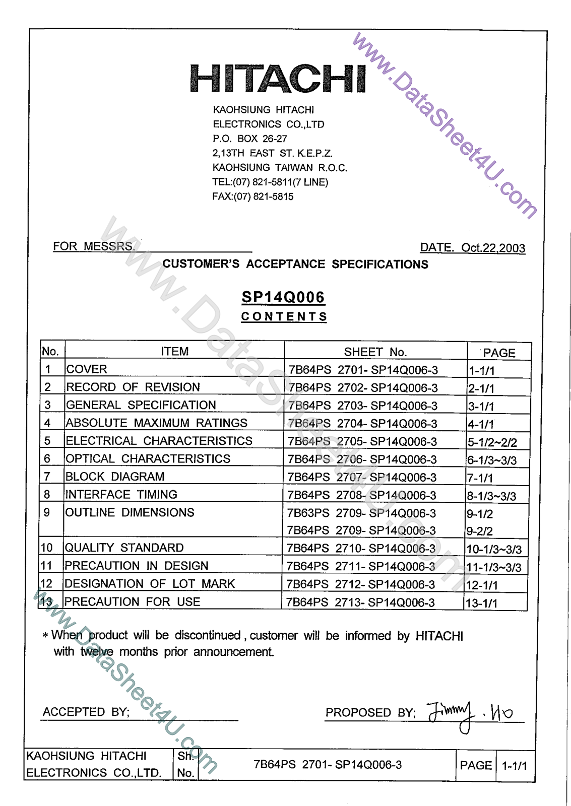 HITACHI SP14Q006 User Manual