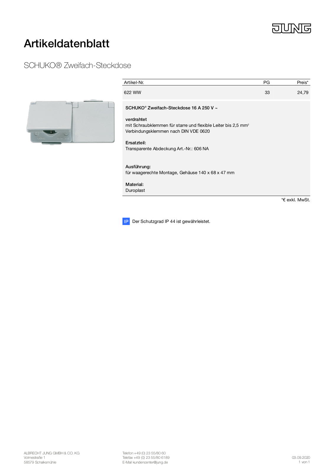 Jung 622 WW User Manual