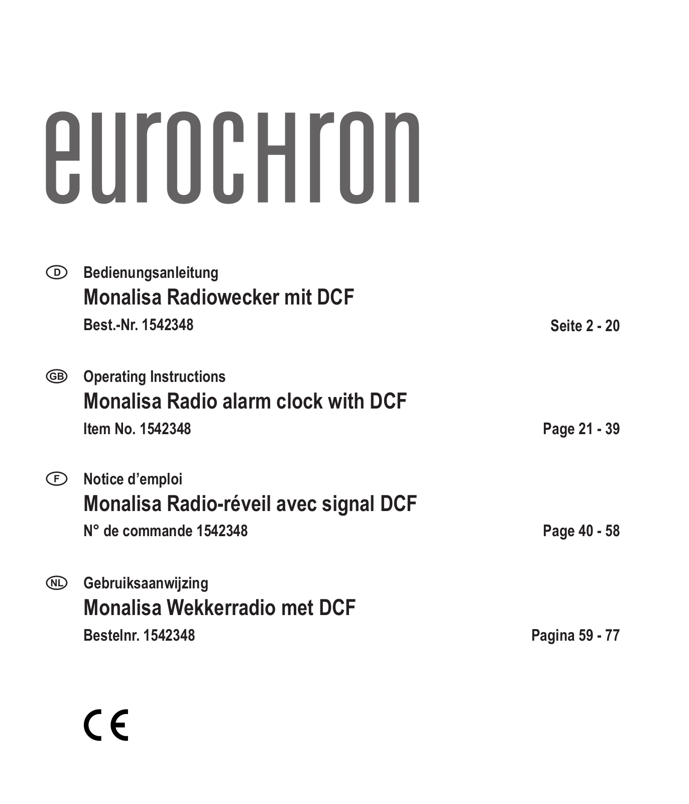 Eurochron Monalisa Radio alarm clock with DCF Operation Manual