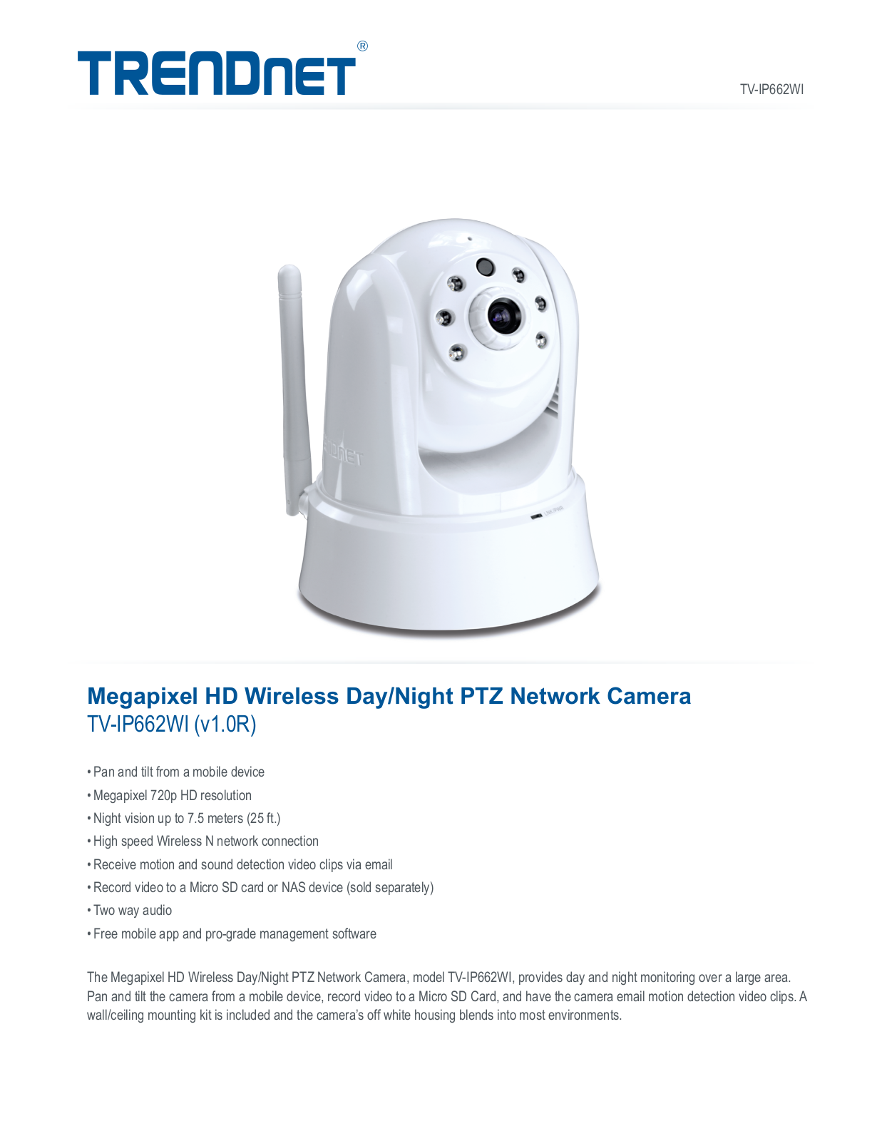 Trendnet TV-IP662WI Datasheet