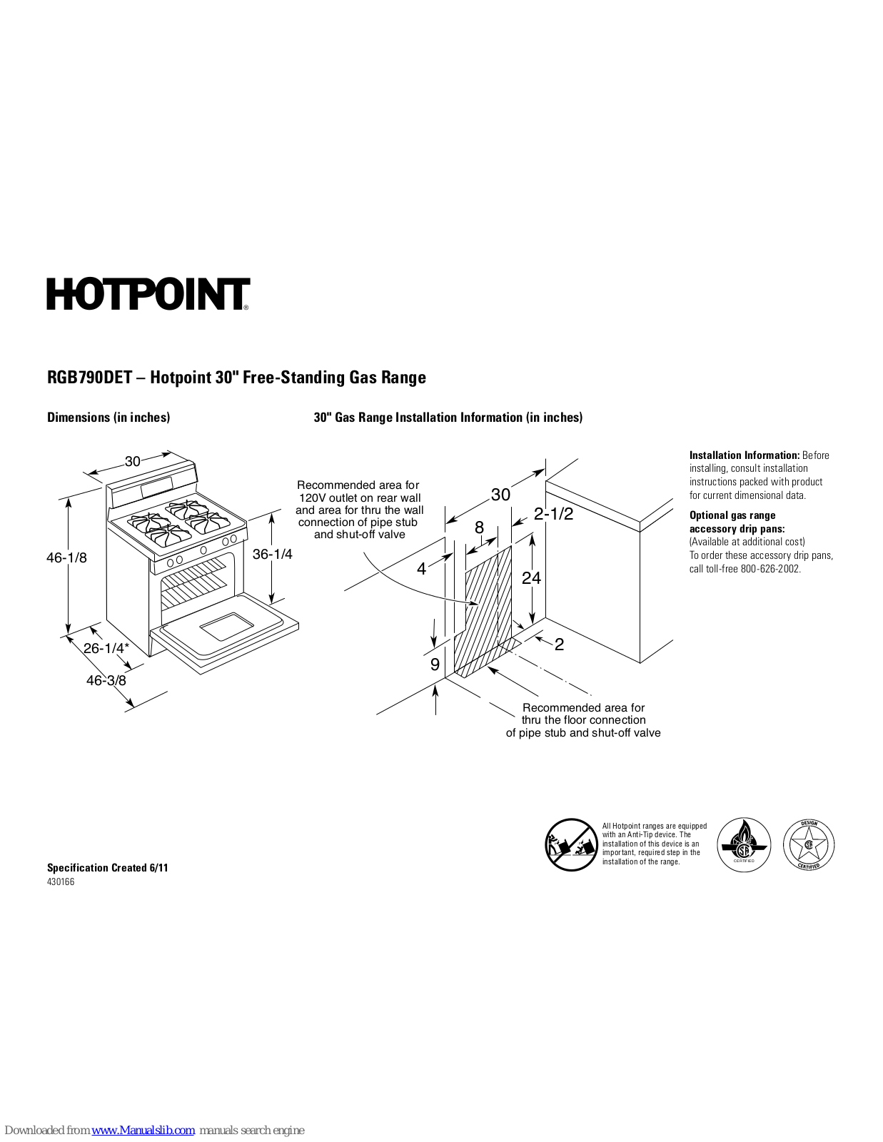 Hotpoint RGB790DETBB, RGB790DET Dimensions