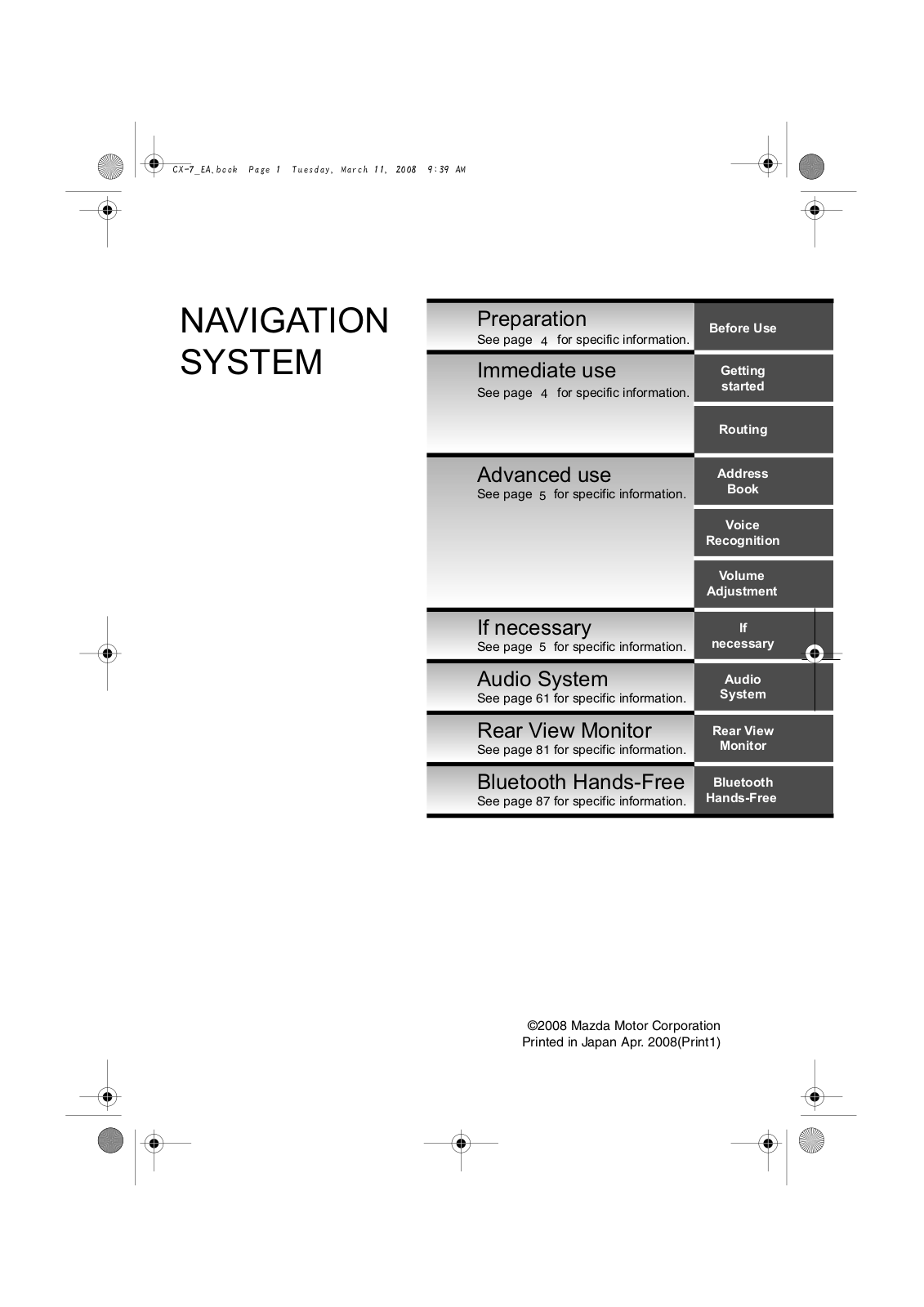 Mazda CX7 2009 Navigation Manual