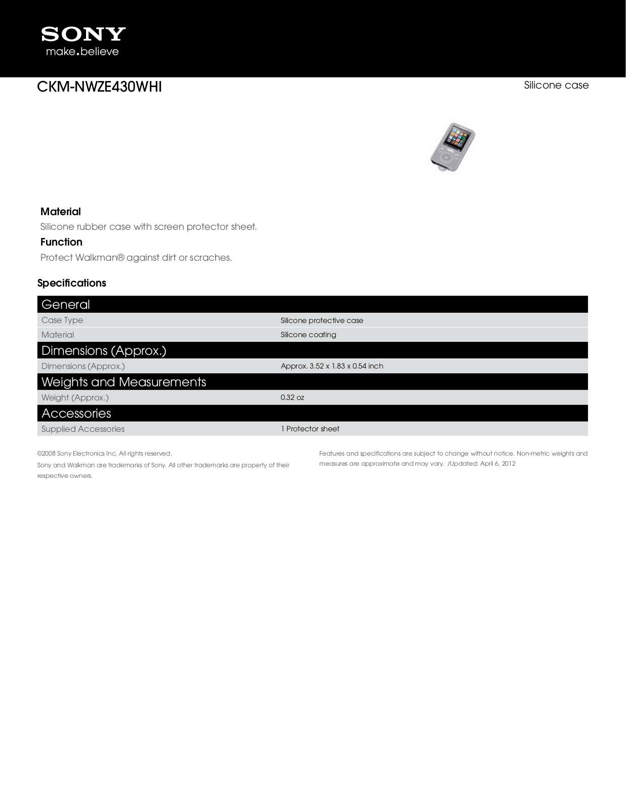 Sony CKM-NWZE430WHI User Manual