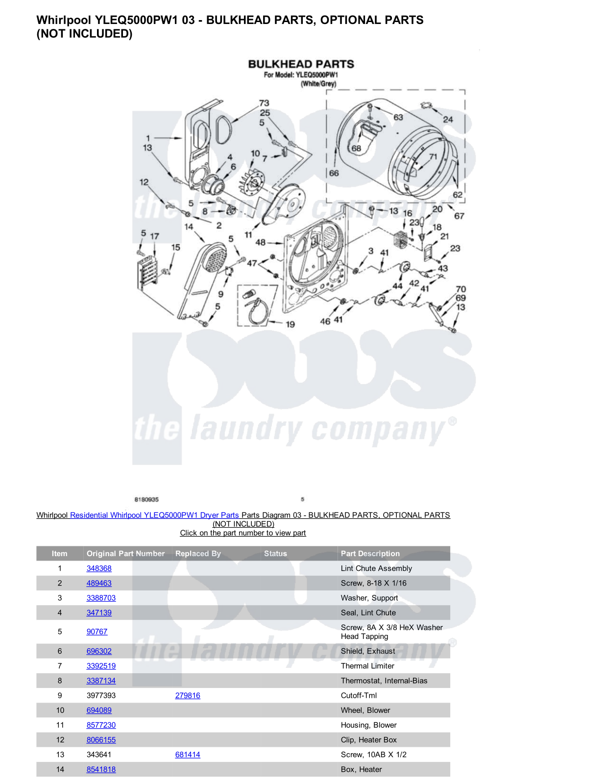 Whirlpool YLEQ5000PW1 Parts Diagram