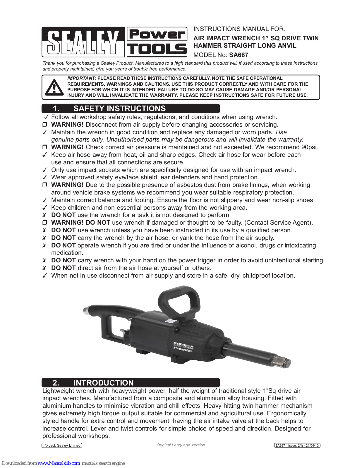 Sealey SA687 Instruction Manual