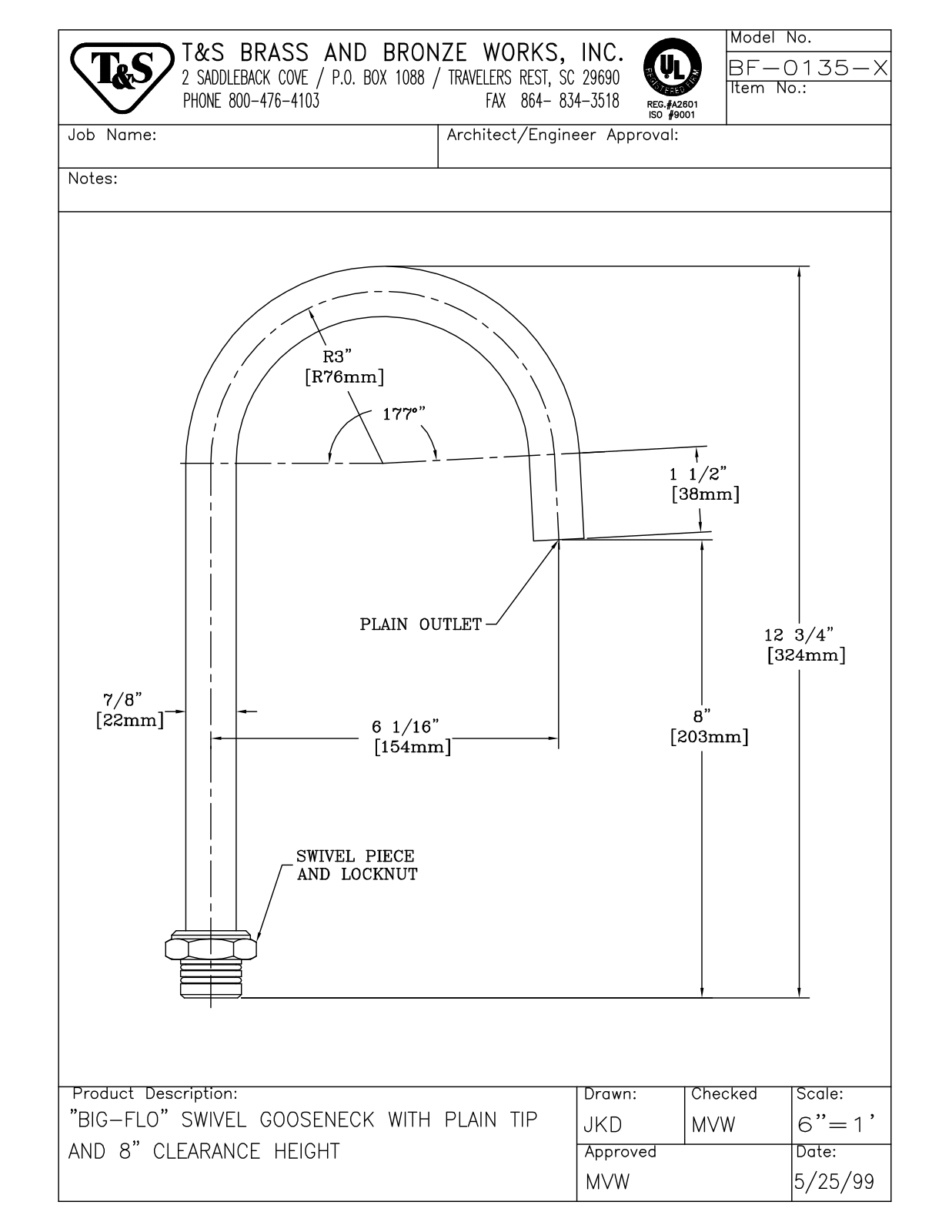 T & S Brass & Bronze Works BF-0135-X General Manual