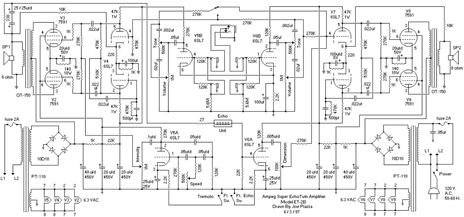 Ampeg et2b super echo twin schematic