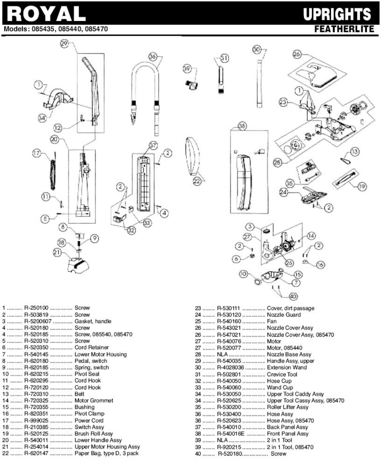 Royal 085440 Parts List