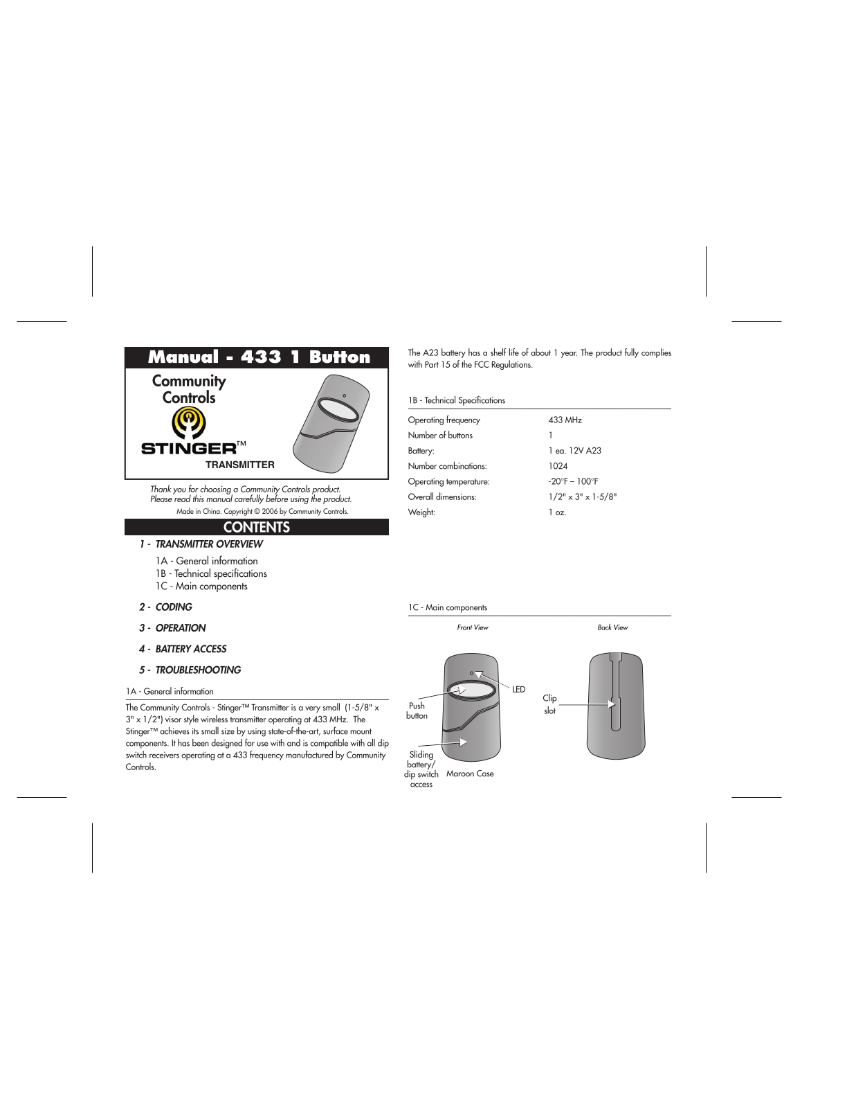 Controlled Entry Distributors 433TSD21V Users Manual