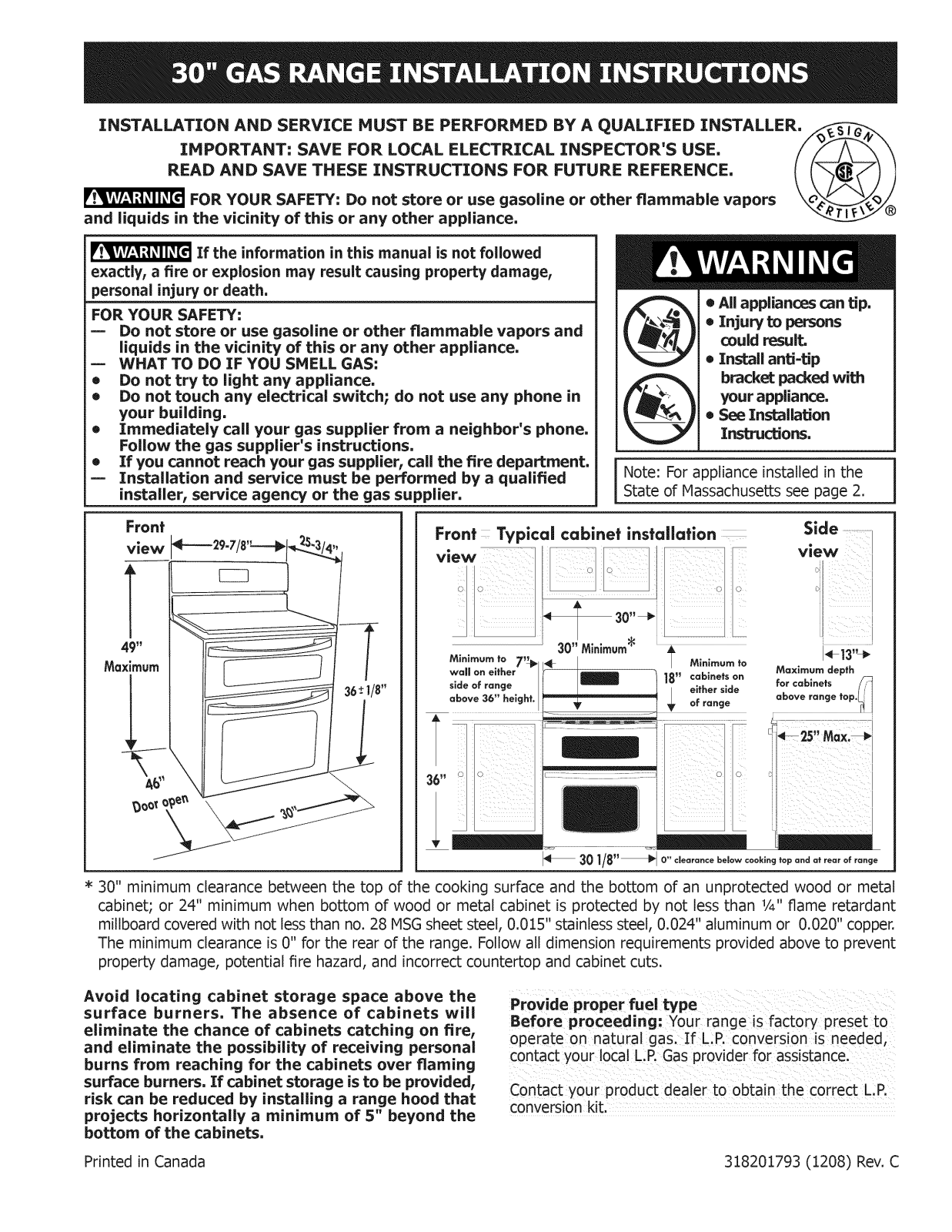 Frigidaire FGGF301DNBA, FGGF301DNBB, FGGF301DNFA, FGGF301DNFB, FGGF301DNWA Installation Guide - ManualMachine.com