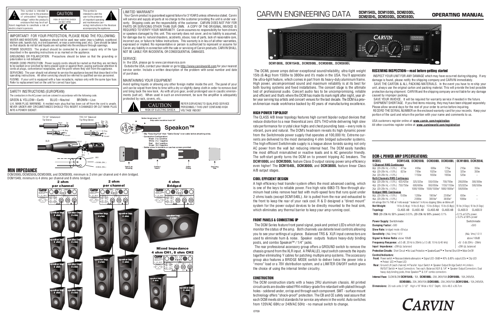 Carvin DCM2004L, DCM1000L, DCM2000L, DCM1540L, DCM3000L Owner's Manual