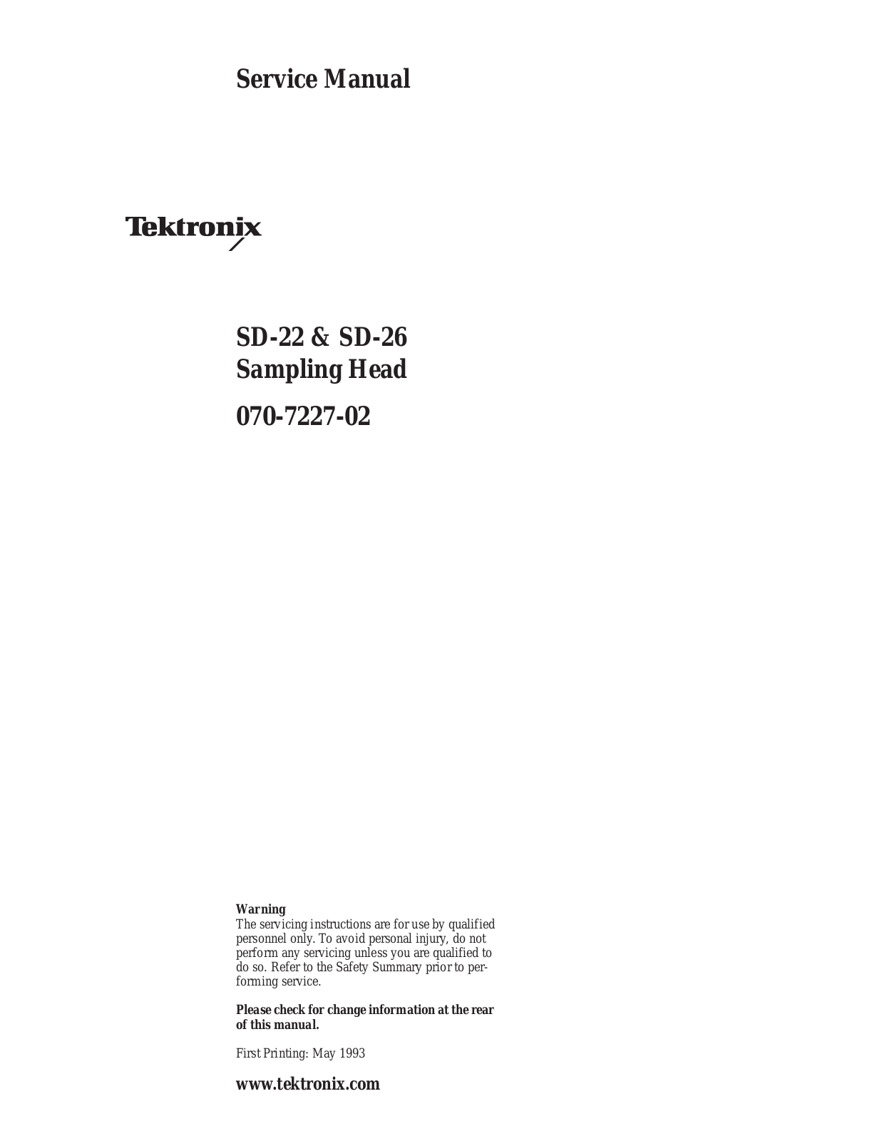 Tektronix SD-26, SD-22 Service Manual