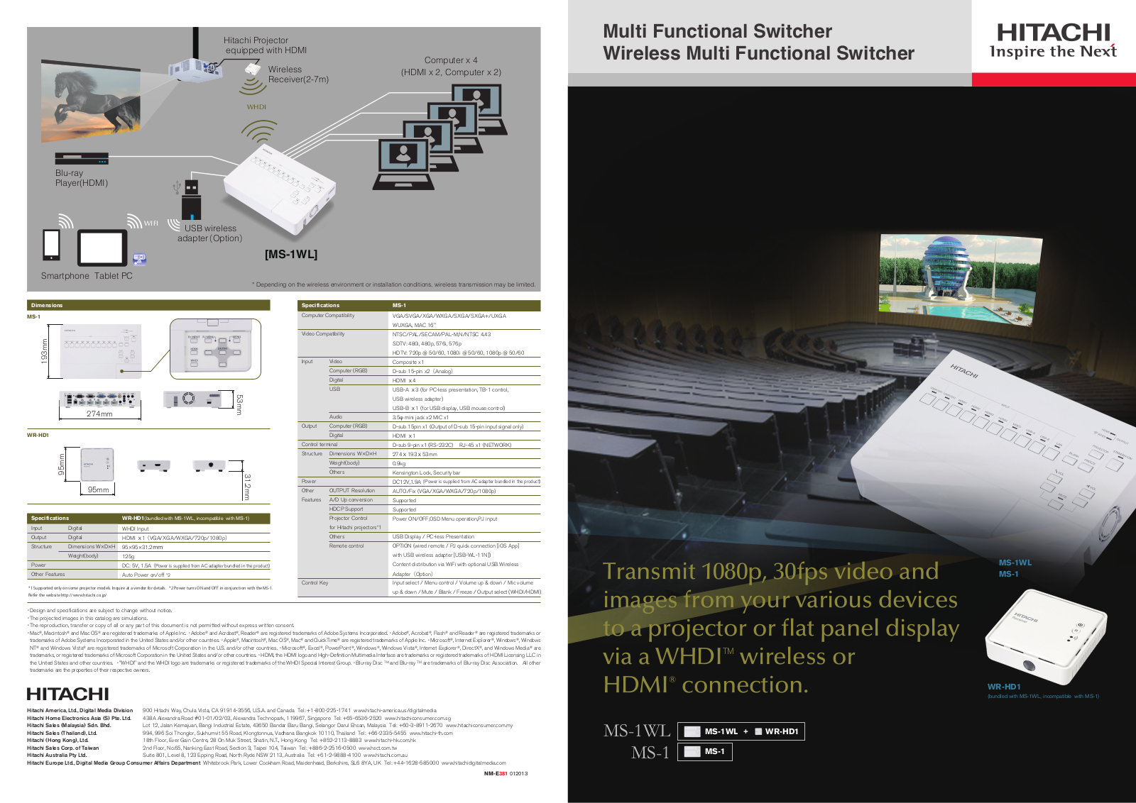 Hitachi MS-1WL, MS-1, WR-HD1 Specifications