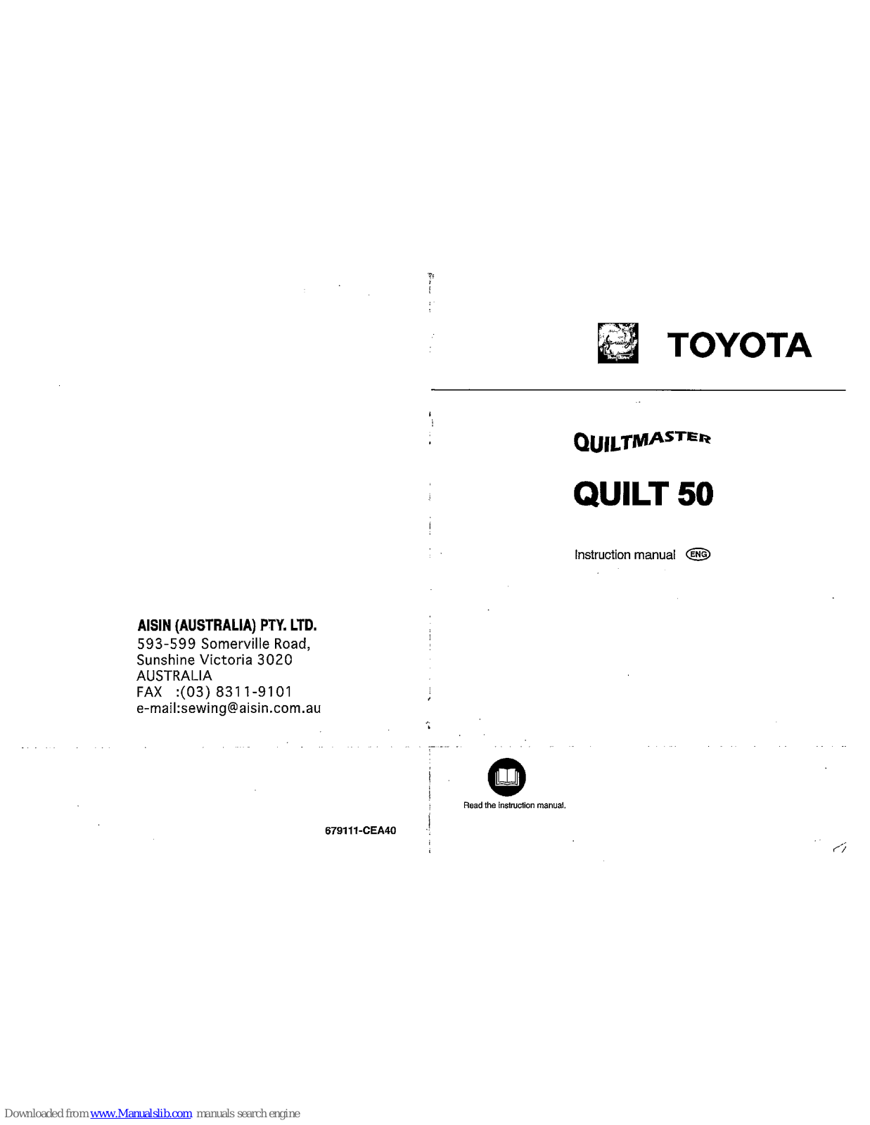 Toyota Quiltmaster Quilt 50 Instruction Manual