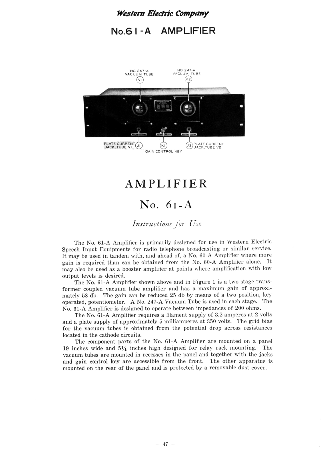 Western Electric 61-A Schematic